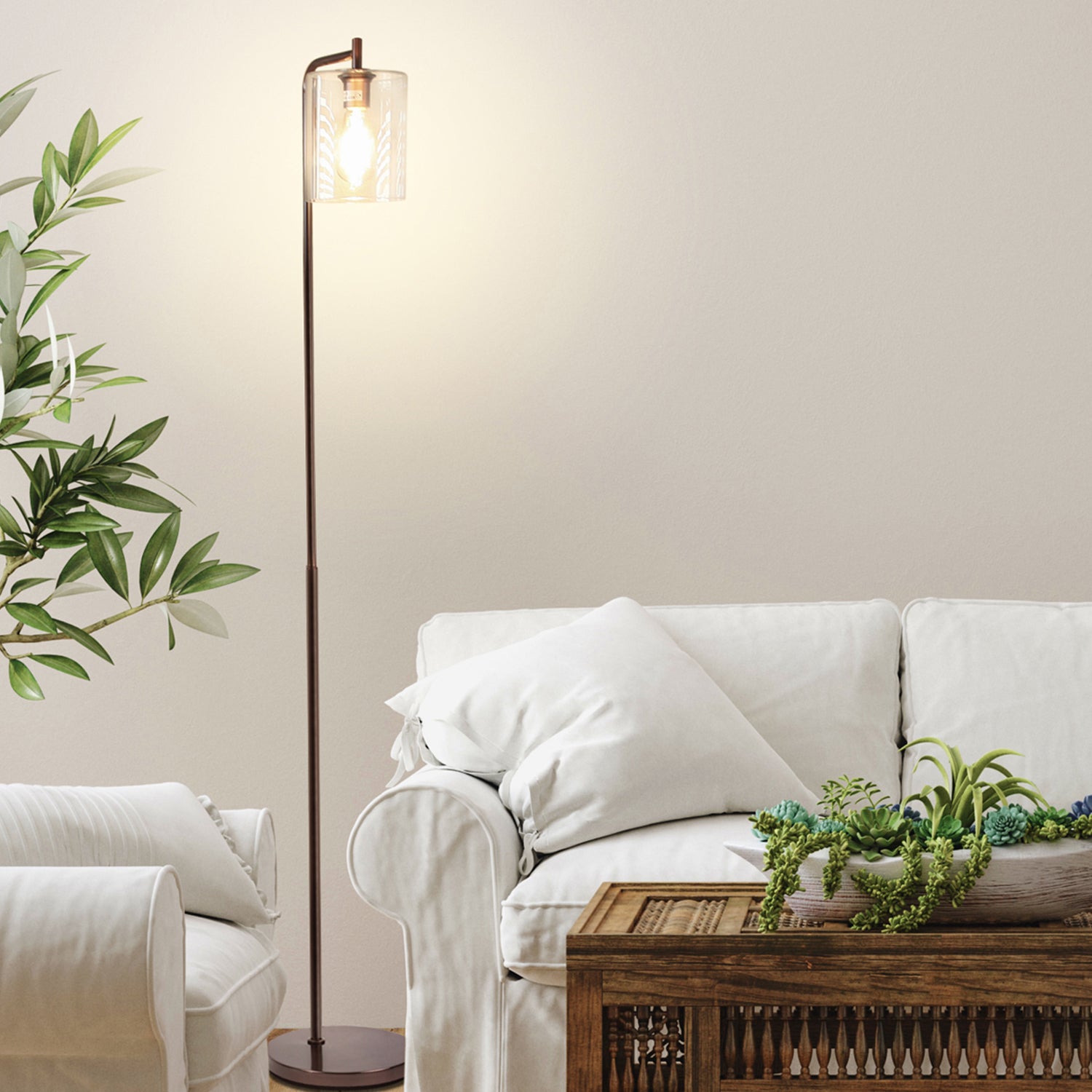 Brightech Elizabeth Floor Lamp with Glass Shade & Edison Bulb, Bronze (Open Box)