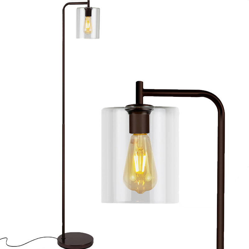 Brightech Elizabeth Industrial Floor Lamp with Glass Shade & Edison Bulb, Bronze