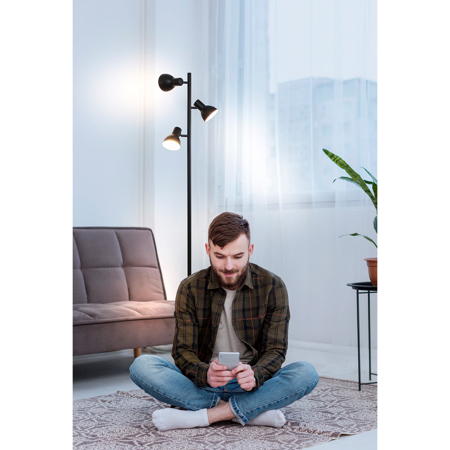 Brightech Ethan Mid Century Modern 3 LED Light Standing Tree Floor Lamp, Black - VMInnovations