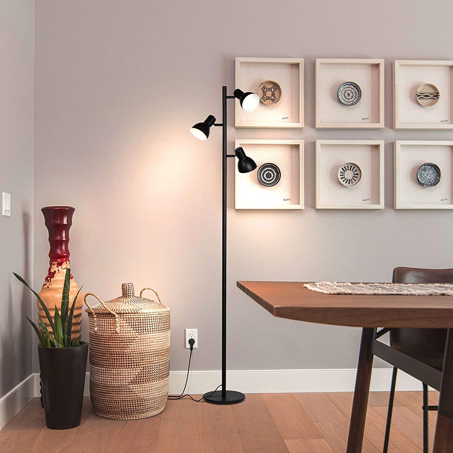 Brightech Ethan Mid Century Modern 3 LED Light Standing Tree Floor Lamp, Black - VMInnovations