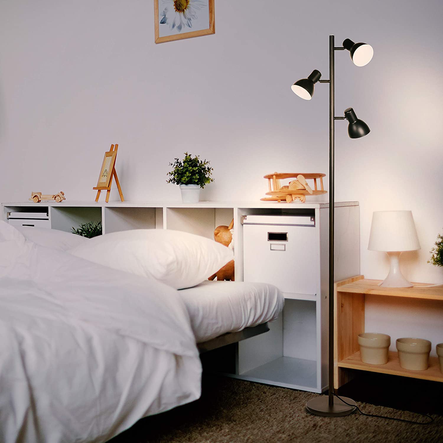 Brightech Ethan Mid Century Modern 3 LED Light Standing Tree Floor Lamp, Black - VMInnovations