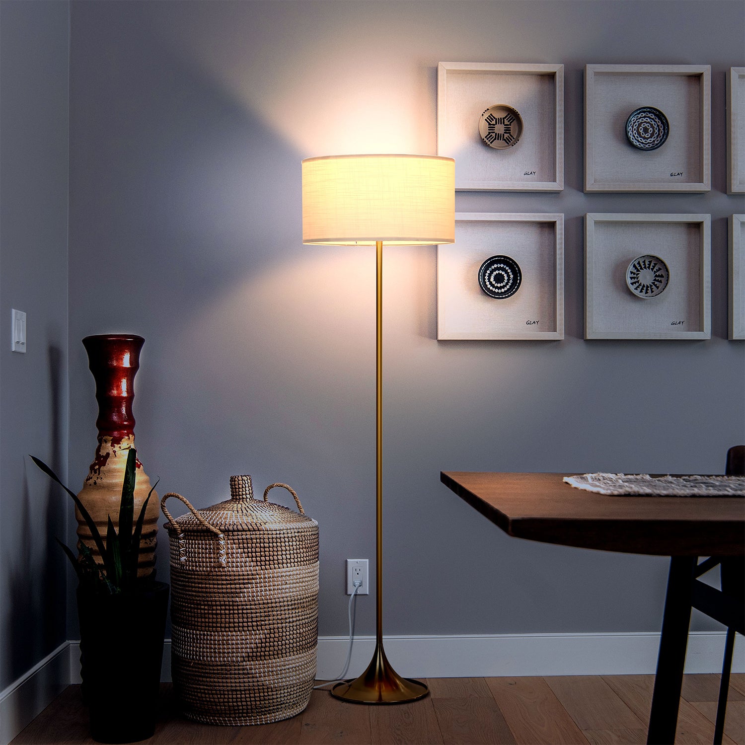 Brightech Quinn Modern Floor Lamp with LED Light, Antique Brass (Open Box)