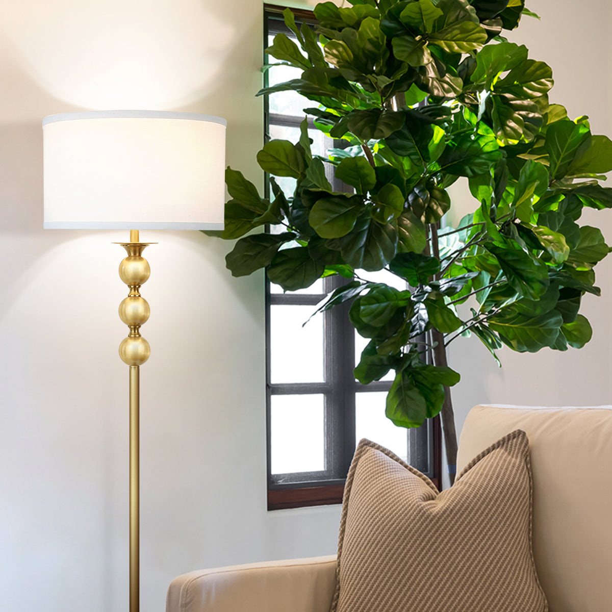 Brightech Riley Antique 61 Inch Tall Home LED Floor Lamp, Brass (For Parts)