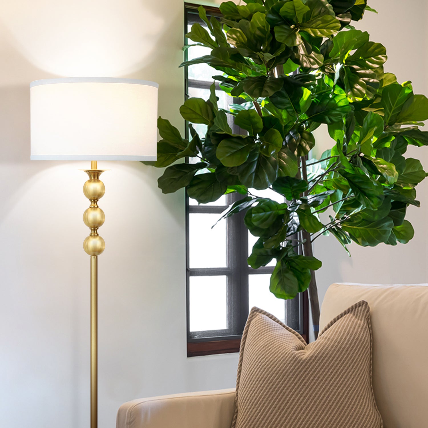 Brightech Riley Antique 61" Free Standing Home LED Floor Lamp, Brass (Open Box)