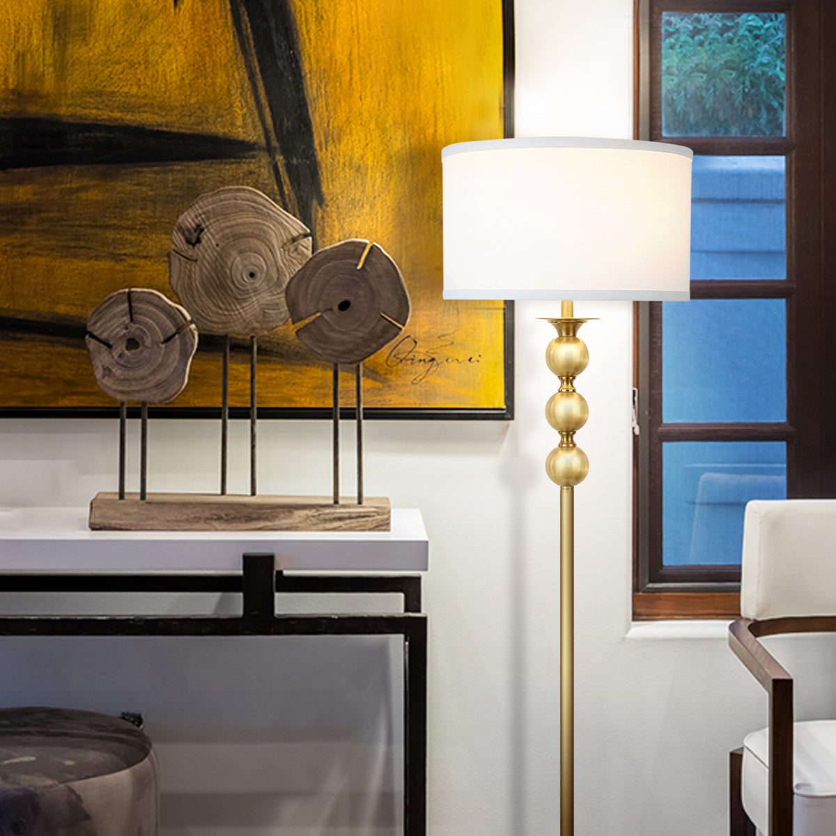 Brightech Riley Antique 61 Inch Tall Home LED Floor Lamp, Brass (For Parts)