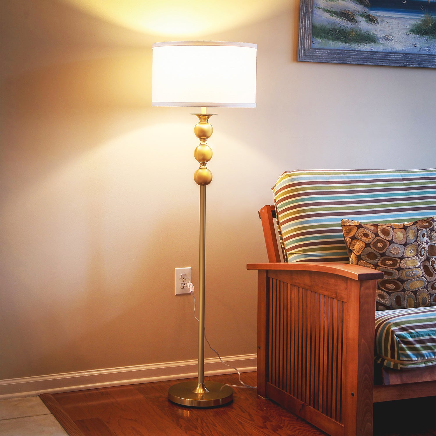 Brightech Riley Antique 61" Free Standing Home LED Floor Lamp, Brass (Open Box)
