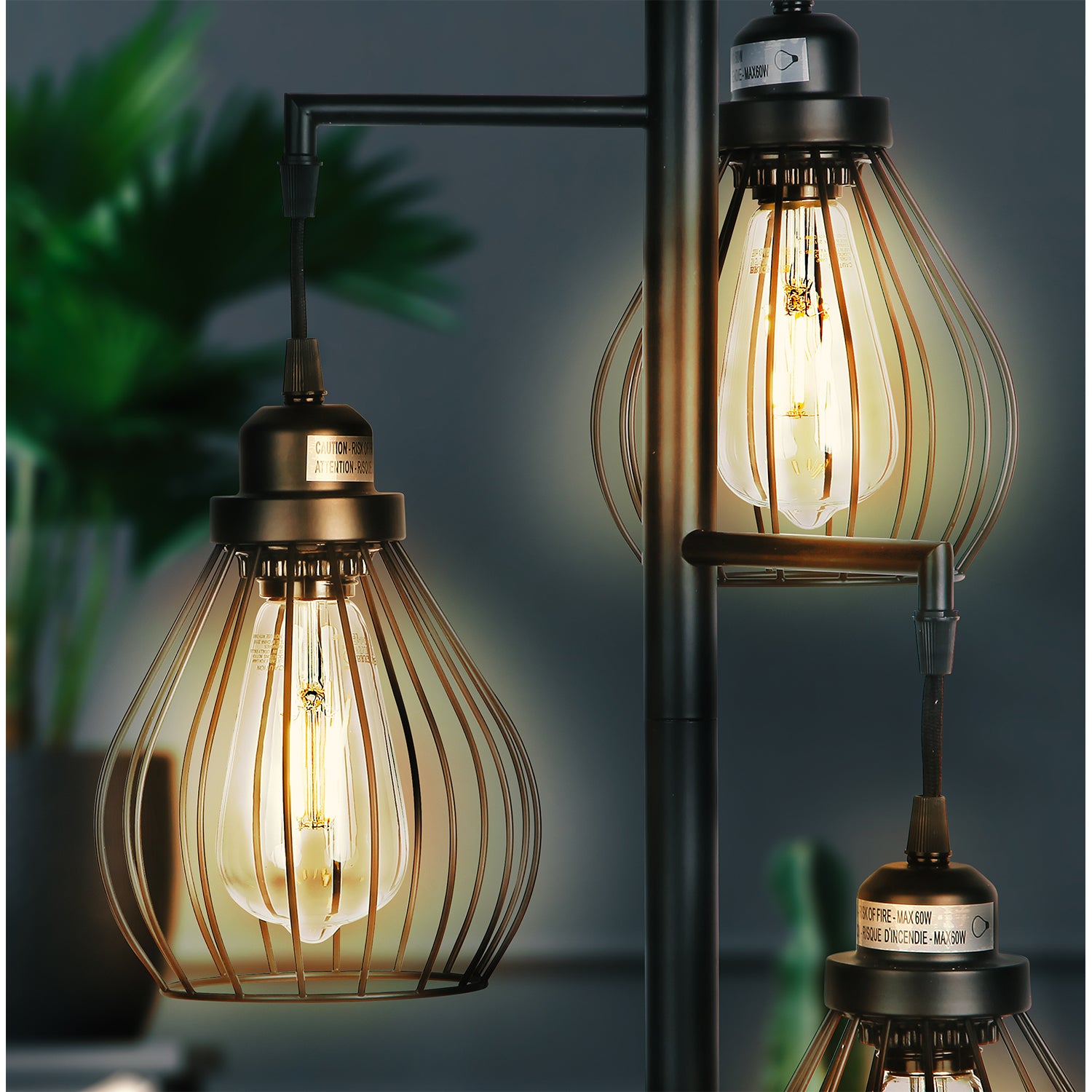 Brightech Teardrop Standing Floor LED Light Lamp Pole with 3 Cage Heads, Black - VMInnovations