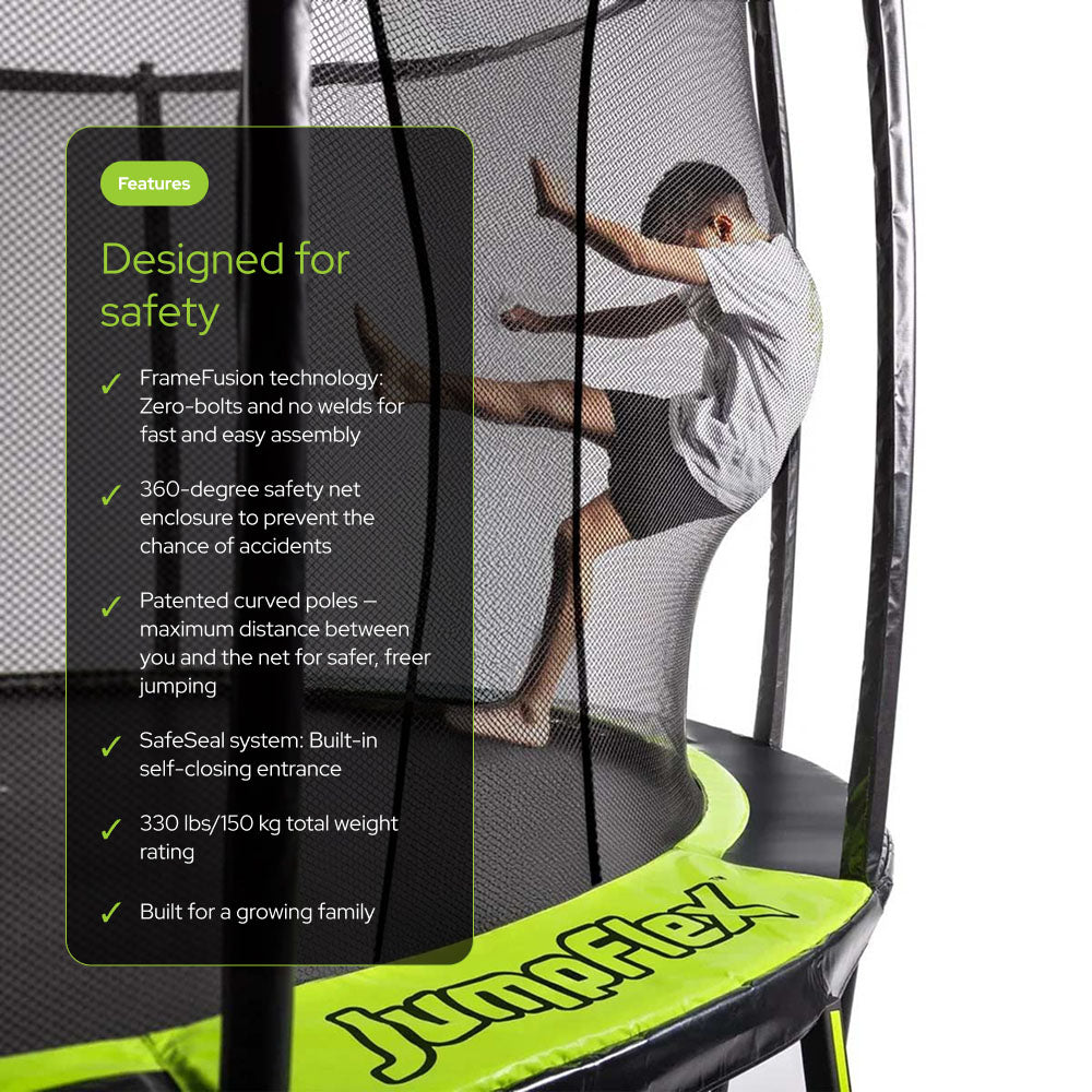 Jumpflex FLEX 10' Round Trampoline, Outdoor Play Equipment & Safety Net & Ladder - VMInnovations