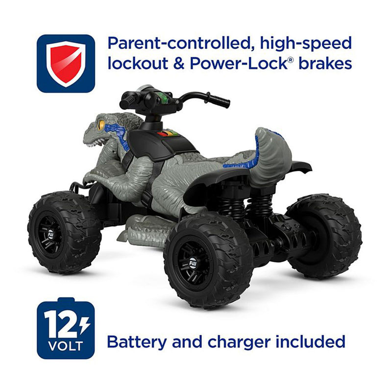 Power Wheels Jurassic World Blue Raptor Dino ATV Ride-On + Replacement Battery