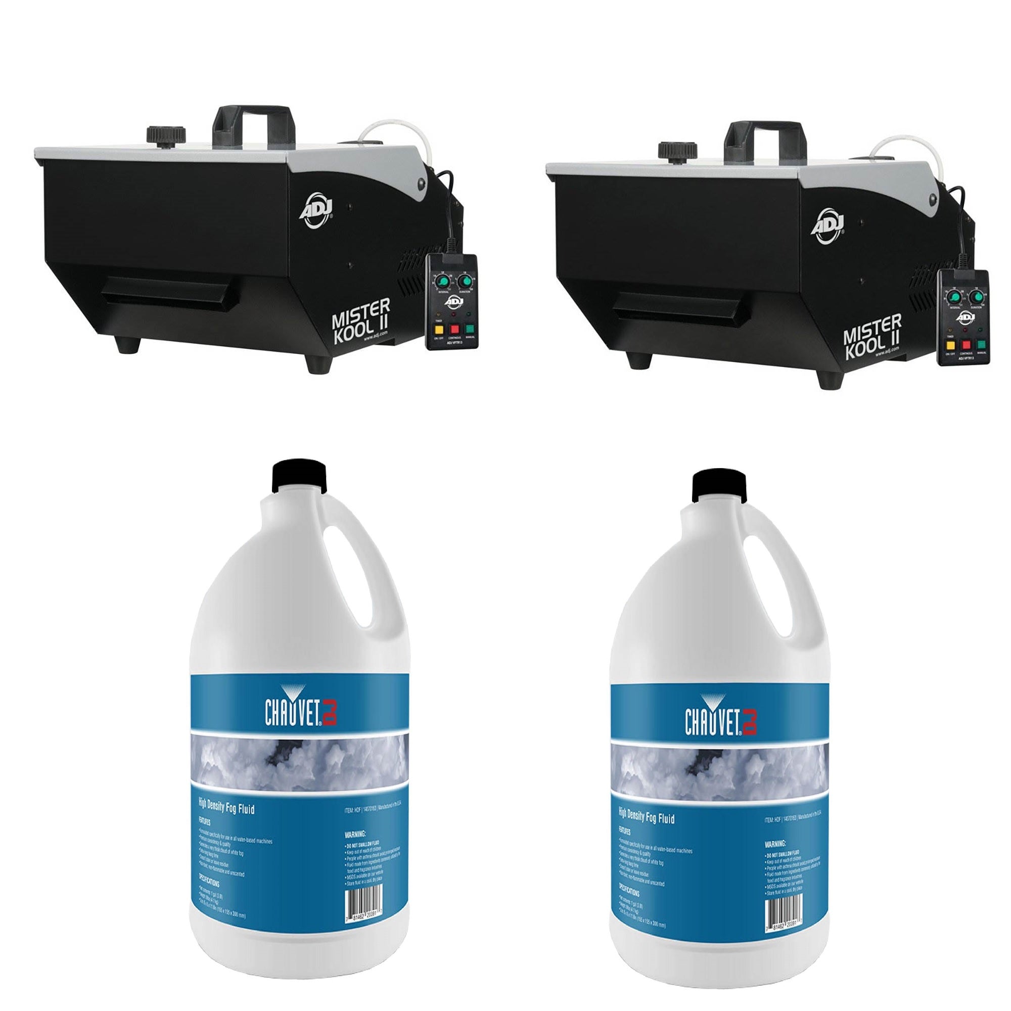 American DJ Mister Kool II Fog Machine (2) & HDF 1 Gallon Fog/Smoke Juice (2)