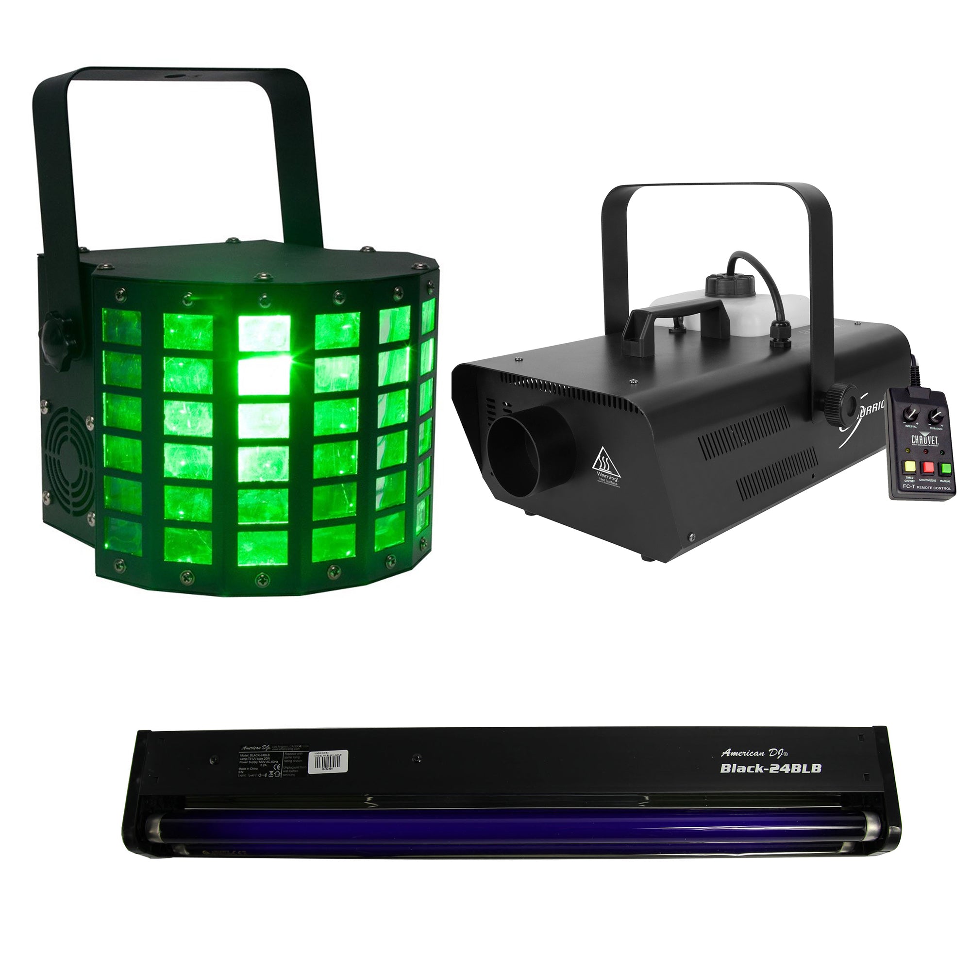 Chauvet DJ Smoke Fog Machine w/ American DJ Black Light w/ Mini Dekker Strobe - VMInnovations