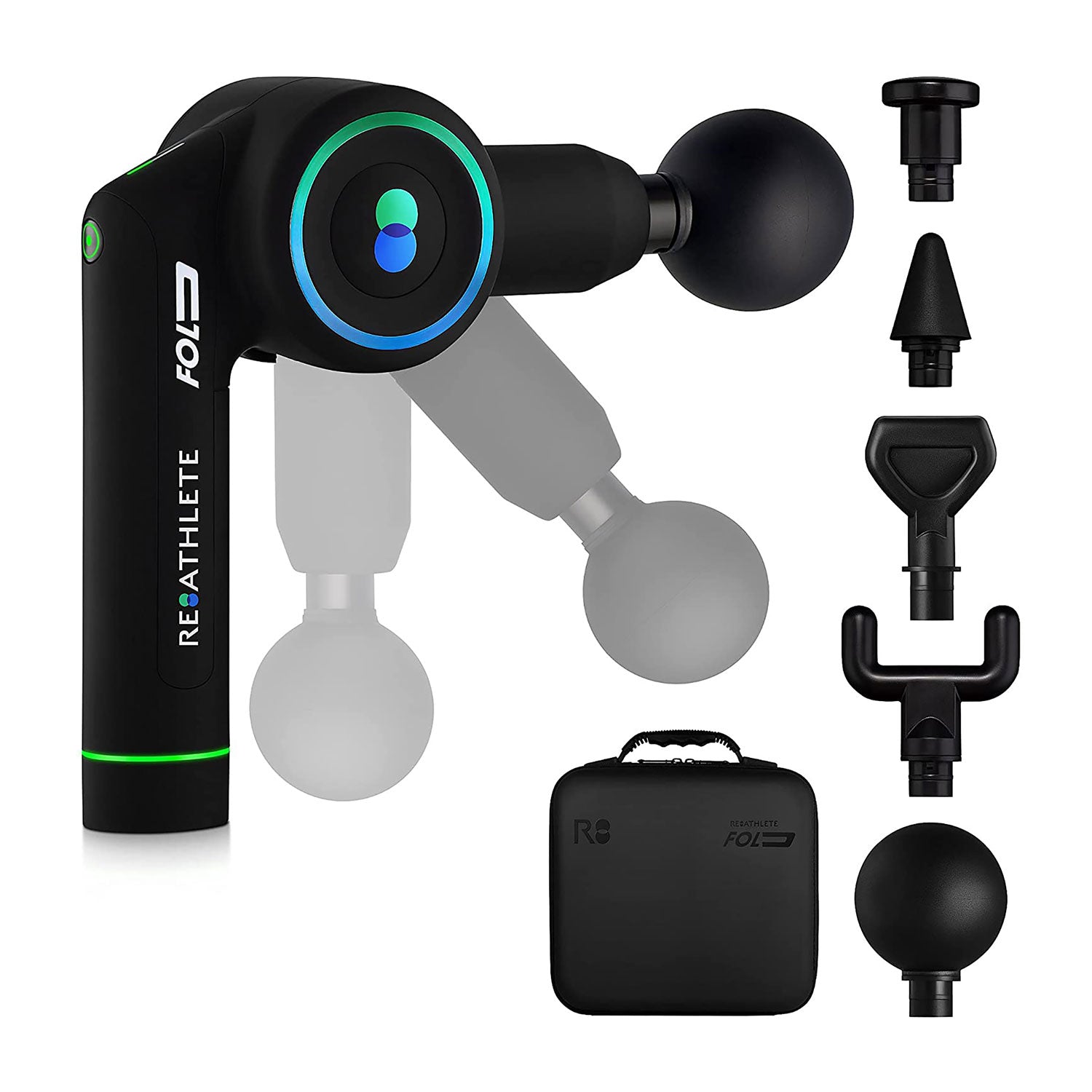 Reathlete FOLD Interchangeable Folding Percussion Massage Therapy Gun, Black - VMInnovations