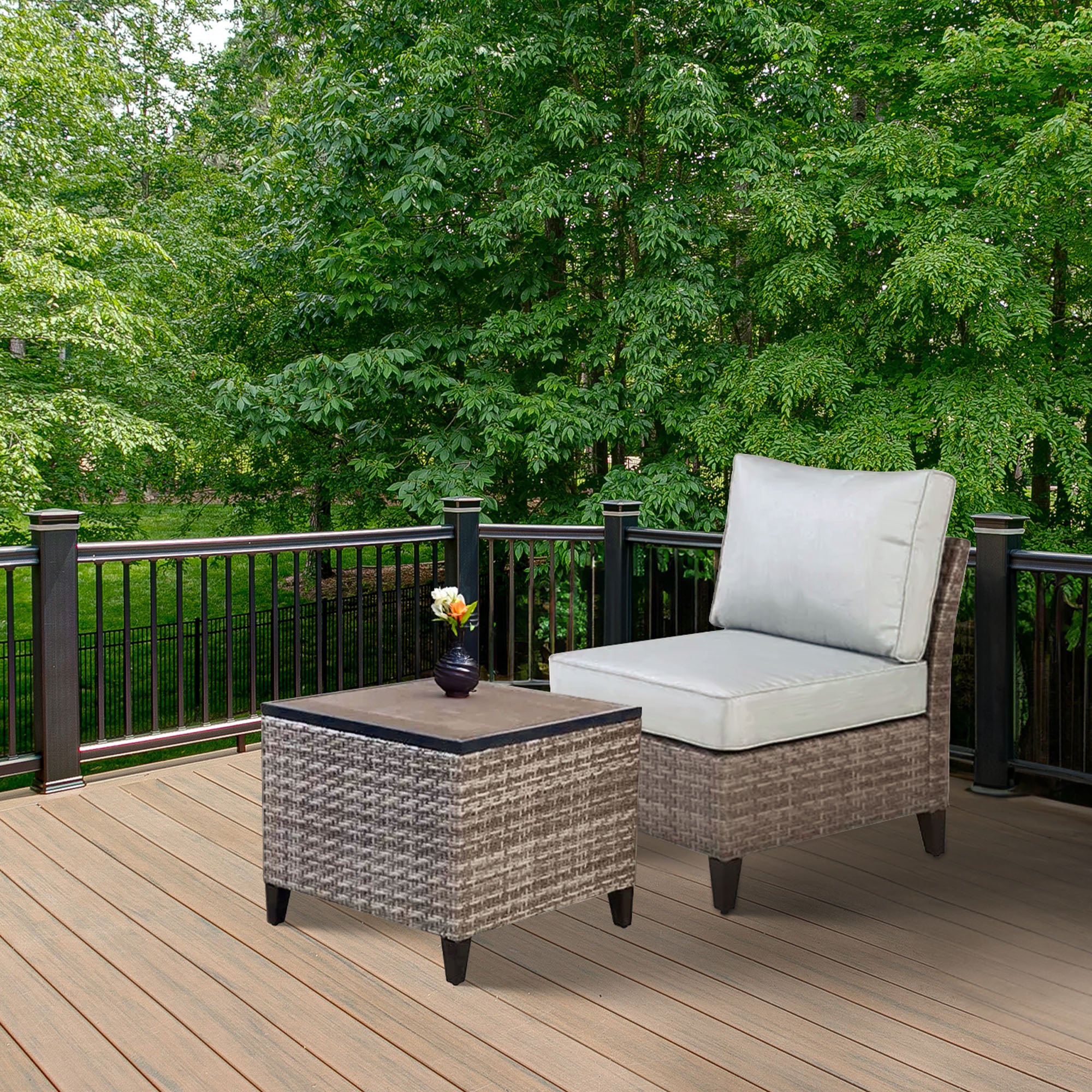Four Seasons Courtyard Serronova Faux Wood Top Aluminum Side Table, Light Gray - VMInnovations