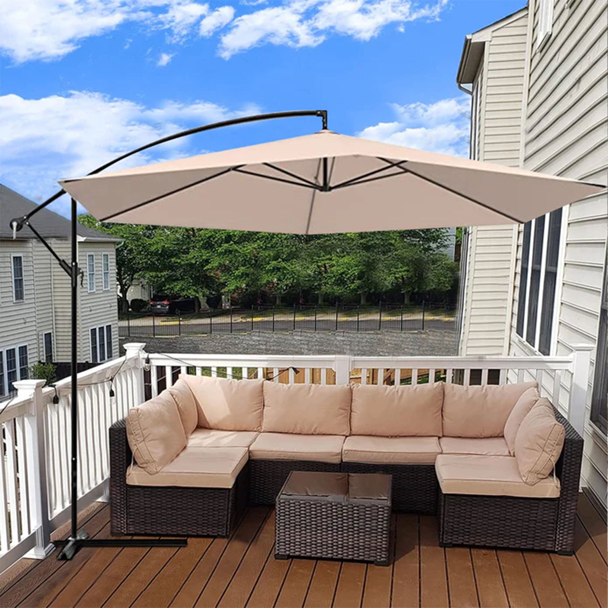 Four Seasons Courtyard 11.5ft Octagonal Shaped Offset Patio Umbrella,Beige(Used) - VMInnovations