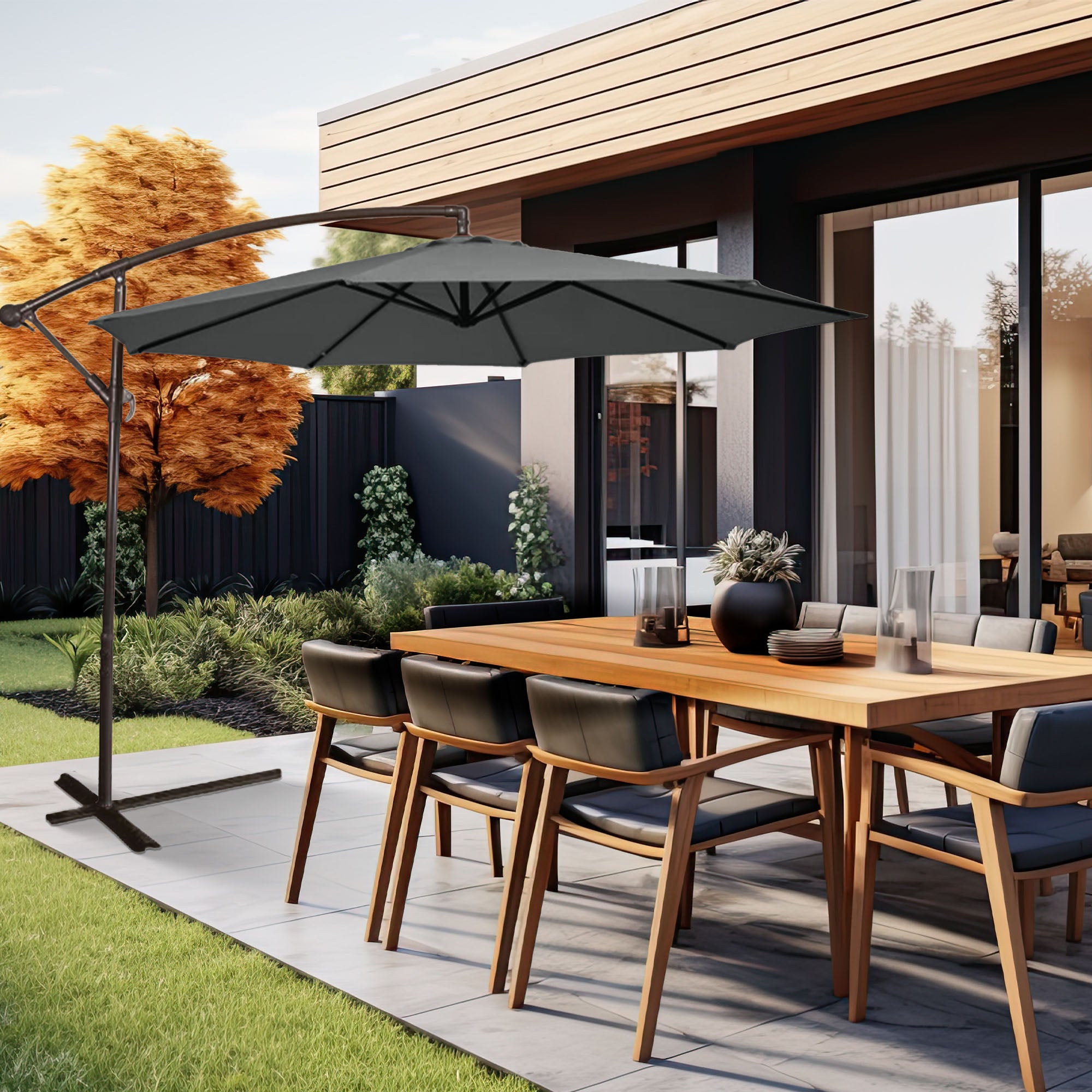 Four Seasons Courtyard 11.5ft Offset Patio Umbrella, Charcoal Gray (Open Box) - VMInnovations