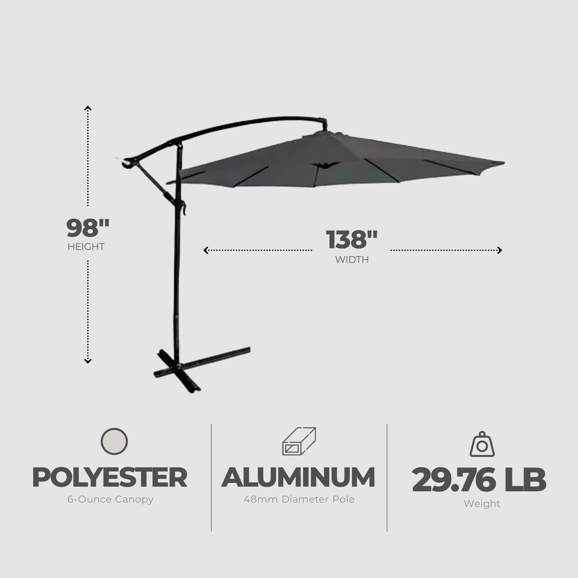 Four Seasons Courtyard 11.5' Offset Patio Umbrella, Charcoal Gray Fabric (Used) - VMInnovations