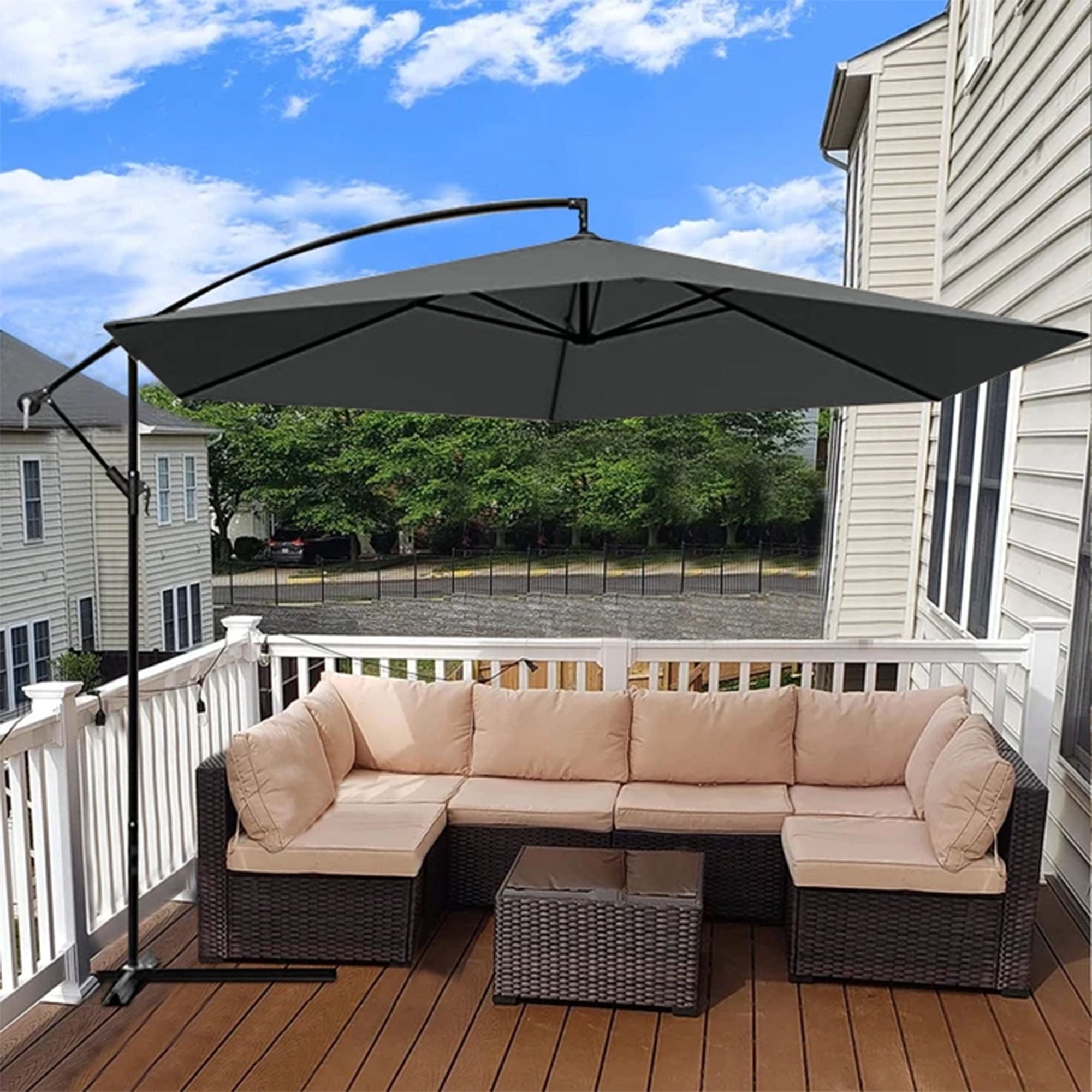 Four Seasons Courtyard 11.5' Offset Patio Umbrella, Charcoal Gray Fabric (Used) - VMInnovations