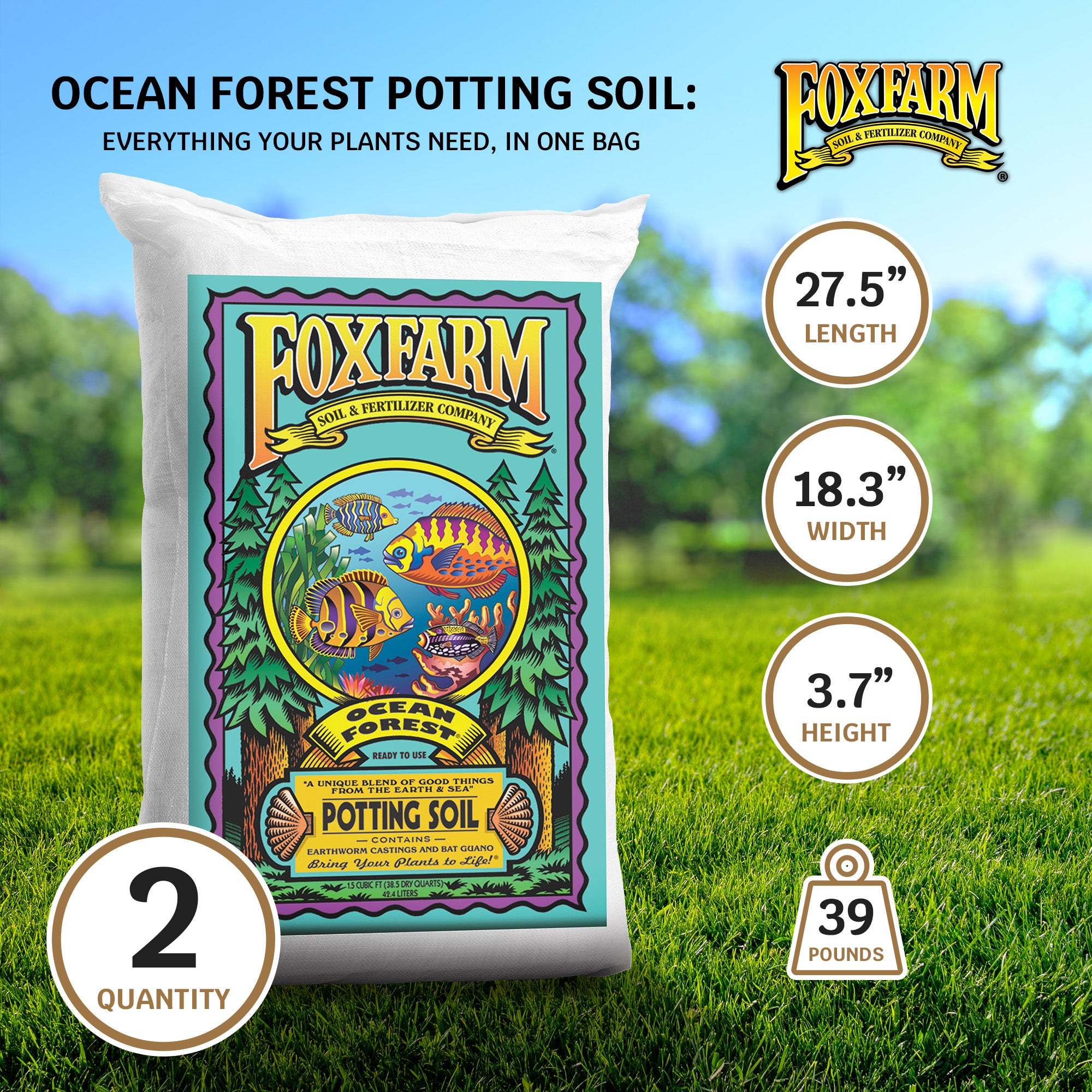 Foxfarm Ocean Forest Garden Potting Soil Bags 6.3-6.8 pH, 1.5 Cu Ft (2 Pack) - VMInnovations