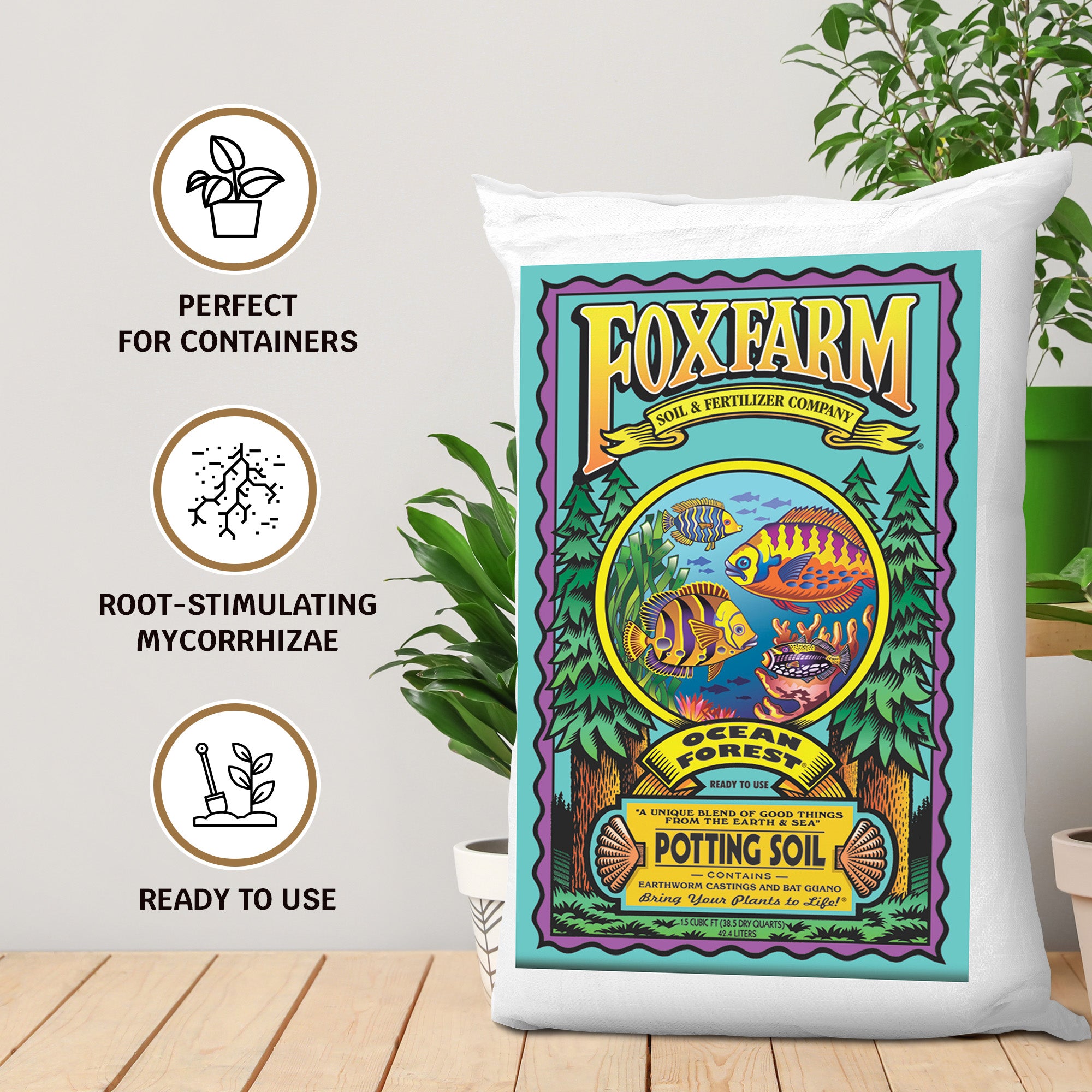 Foxfarm Ocean Forest Garden Potting Soil Bags 6.3-6.8 pH, 1.5 Cu Ft (2 Pack) - VMInnovations