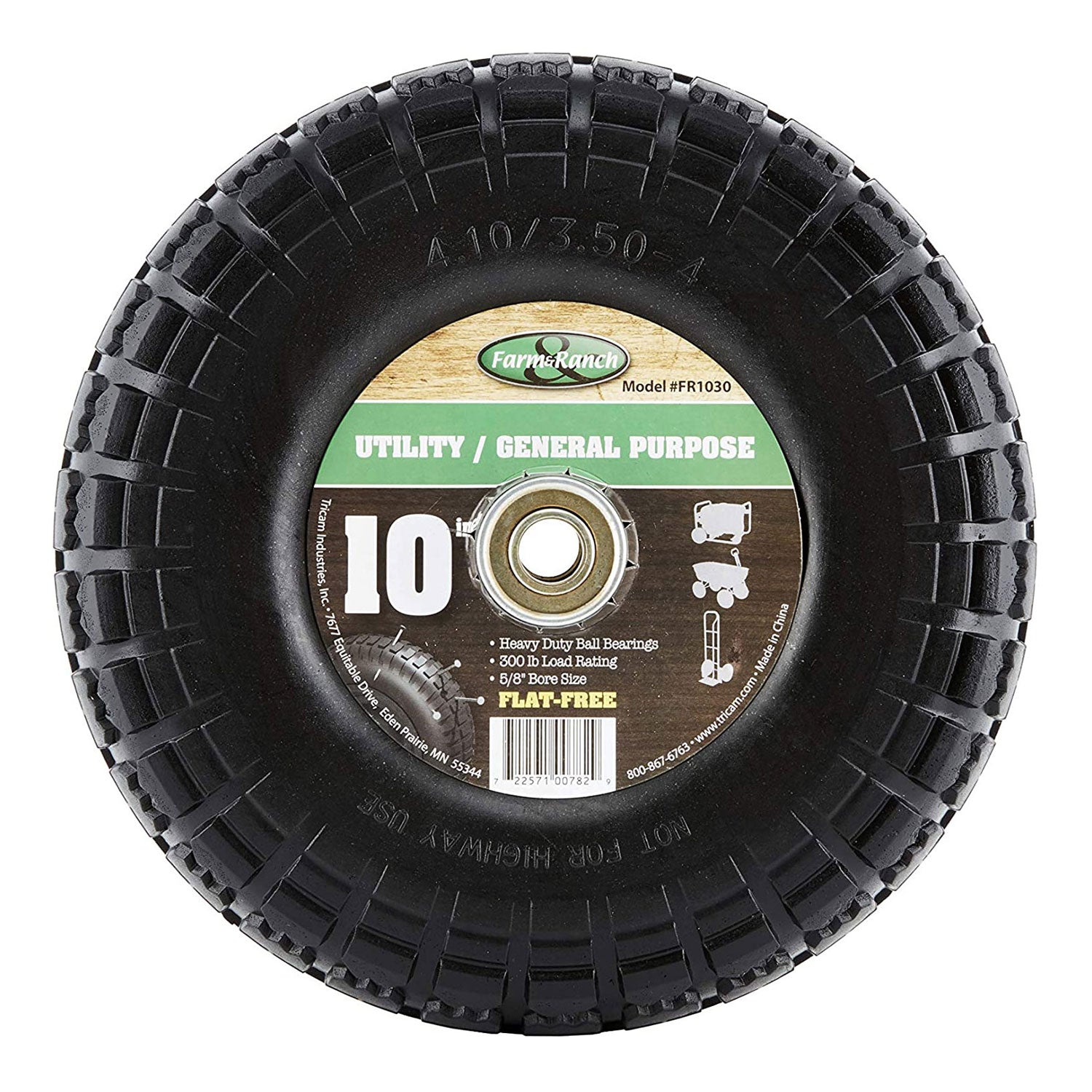 Tricam Farm & Ranch 10" Single No Flat Turf Tire for Utility Carts (Open Box)