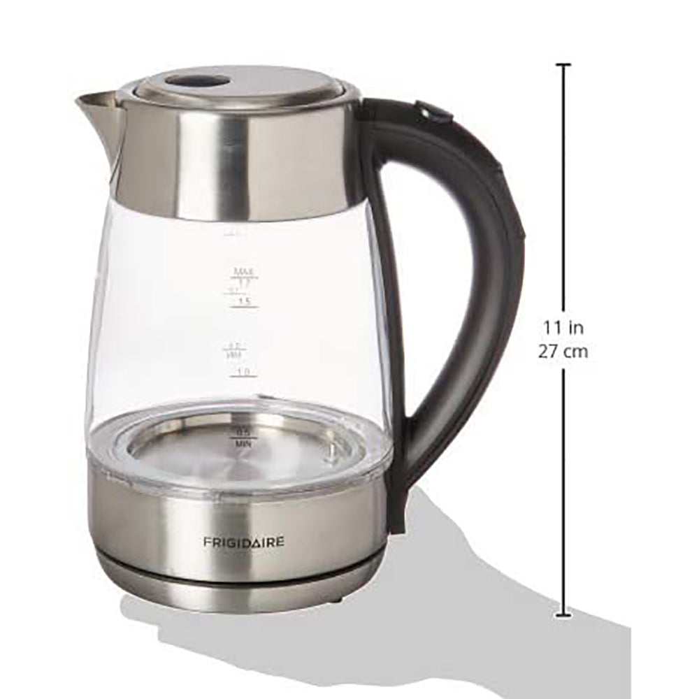 Frigidaire 1.8 Qt 1500W Cordless Glass Tea Kettle w/Digital Temp Control, Silver