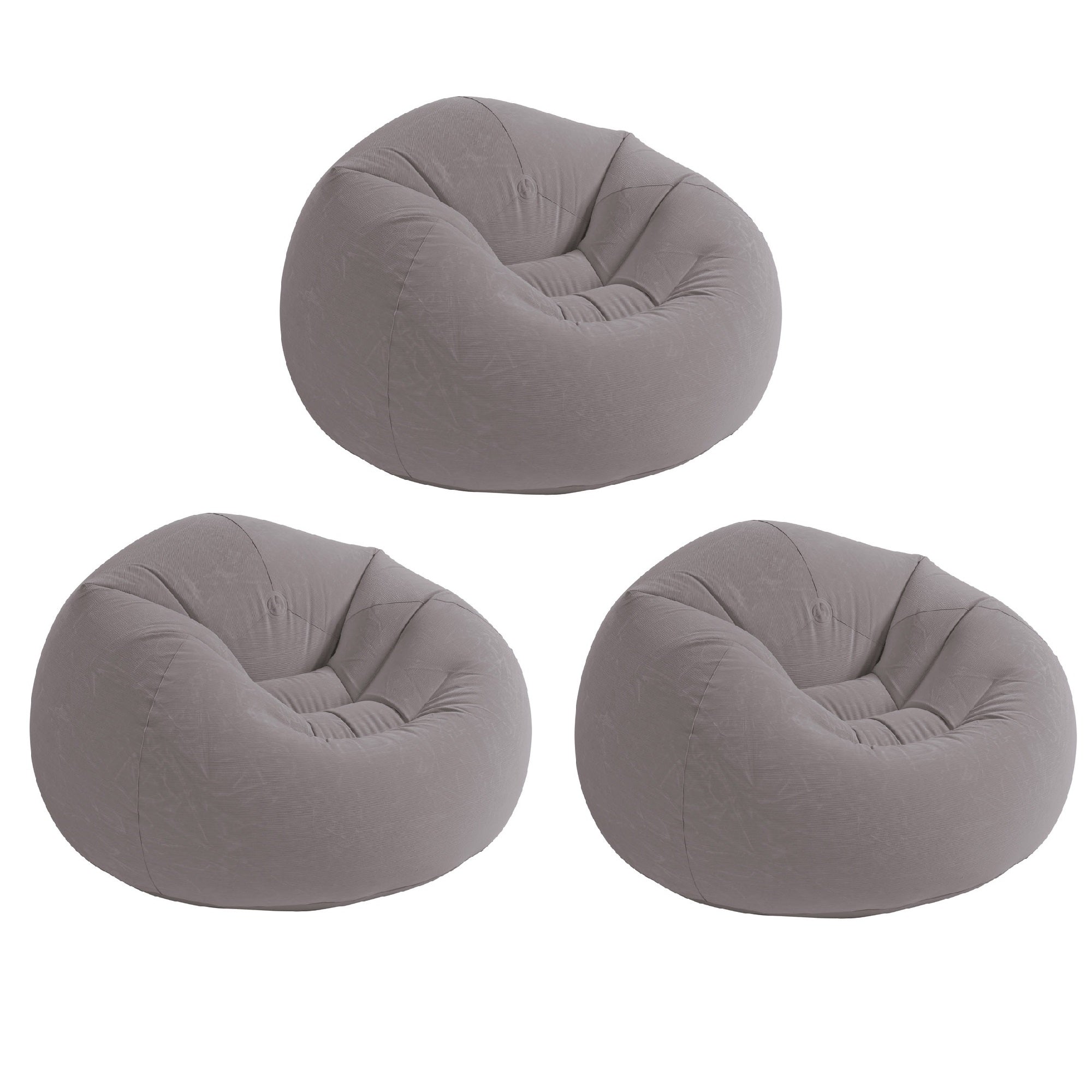 Intex Inflatable Contoured Corduroy Beanless Bag Lounge Chair, Gray (3 Pack) - VMInnovations