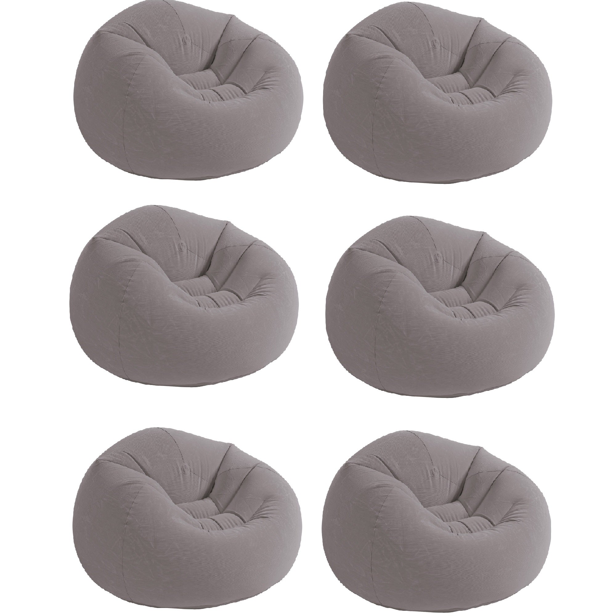 Intex Inflatable Beanless Bag Chair, Portable Blowup Lounge Seating, 6 Pack Gray - VMInnovations