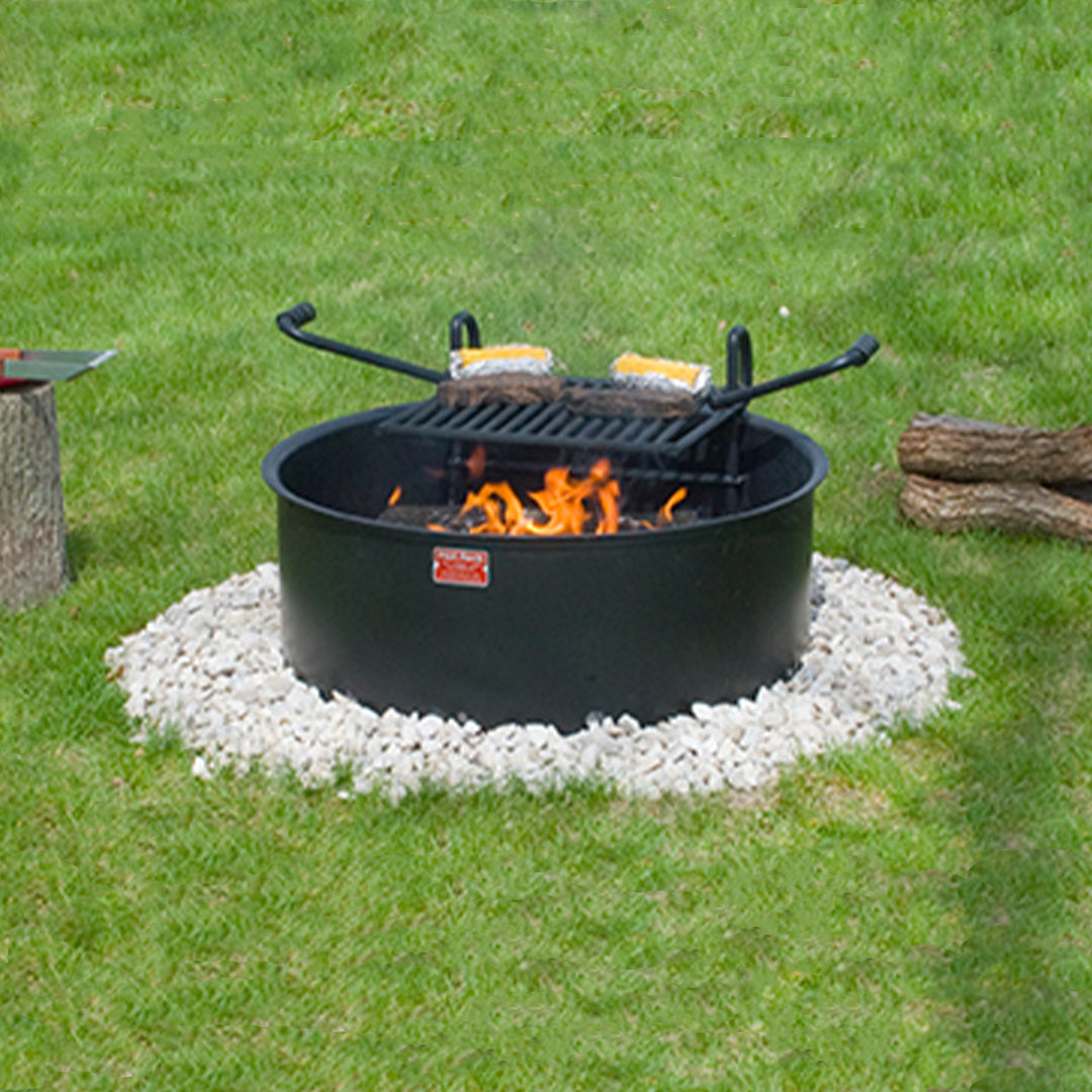 Pilot Rock 24 Inch Steel Ground Fire Pit Ring and Metal Cooking Grate, Black - VMInnovations