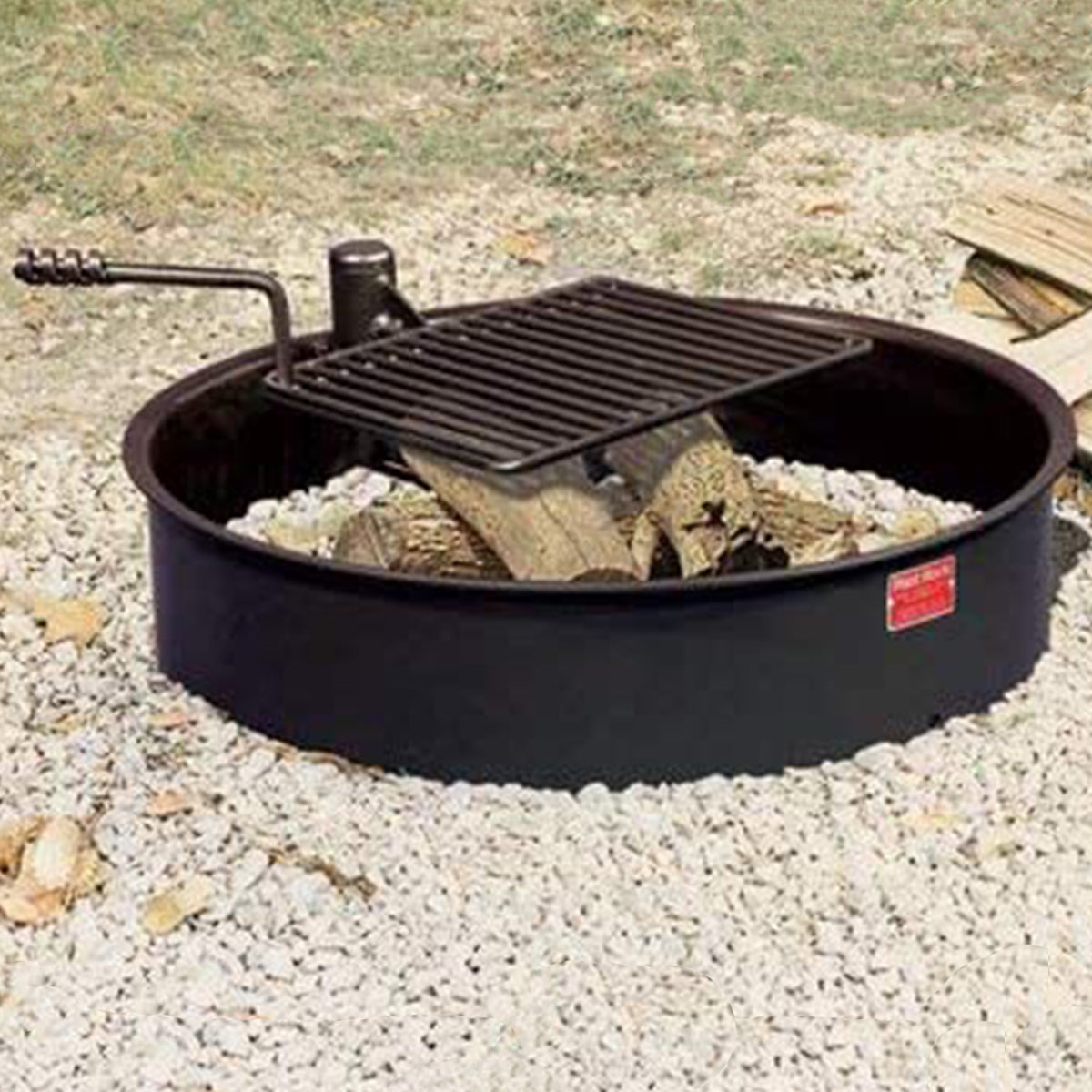 Pilot Rock 30.5" Steel Ground Fire Pit Ring and Metal Cooking Grate (For Parts)