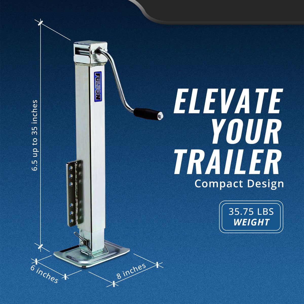 Fulton Bolt On 5000 Lb Square Tube & Fixed Mount Trailer Tongue Jack w/ Drop Leg - VMInnovations