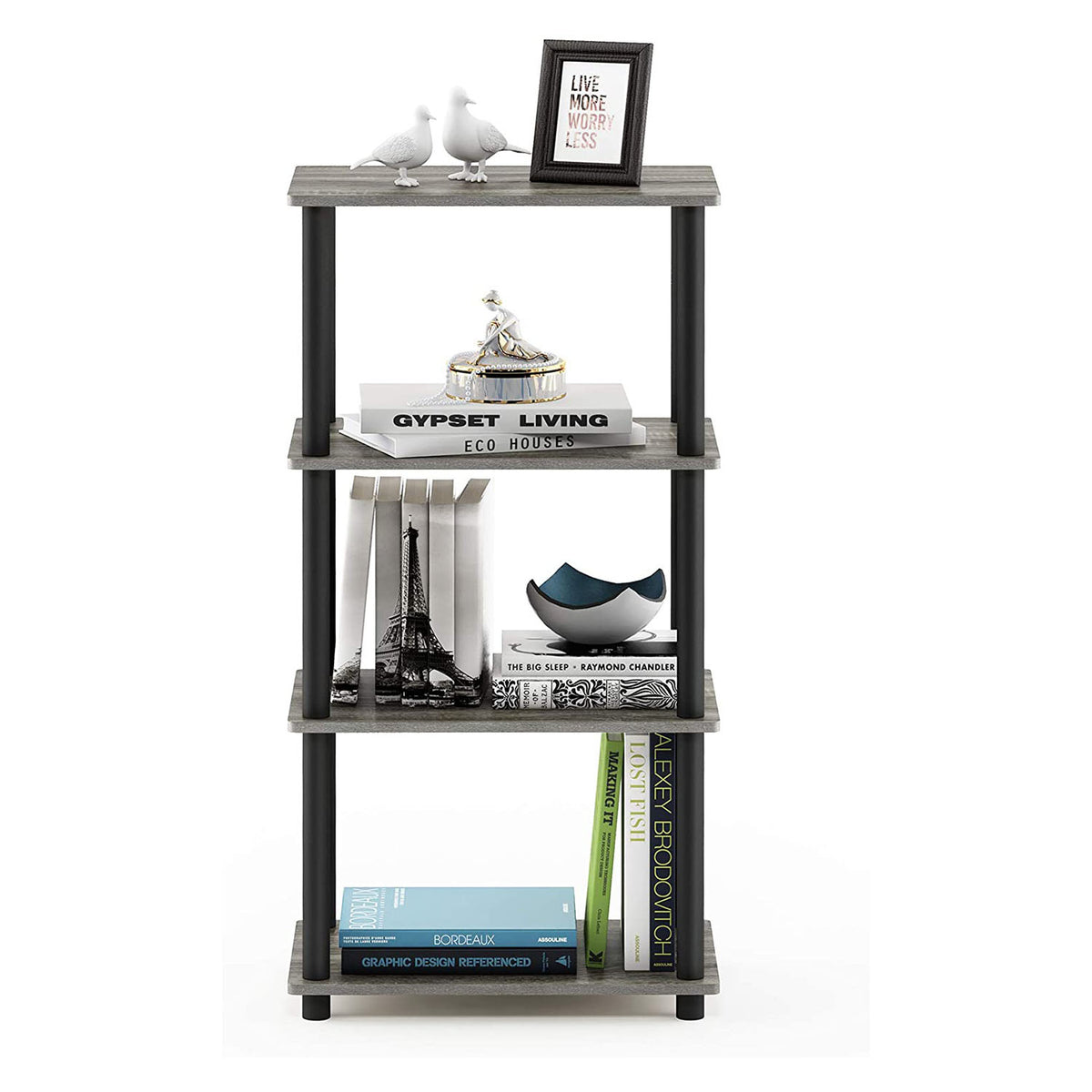 Furinno Turn-N-Tube 4 Tier Wooden Bedroom Corner Display Shelf, French Oak Grey - VMInnovations