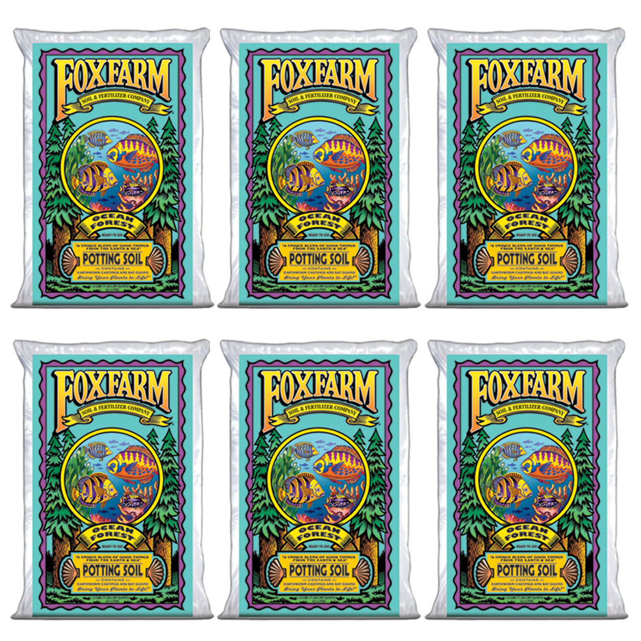 Foxfarm Ocean Forest Garden Potting Soil Bags 6.3-6.8 pH, 1.5 Cu Ft (6 Pack) - VMInnovations