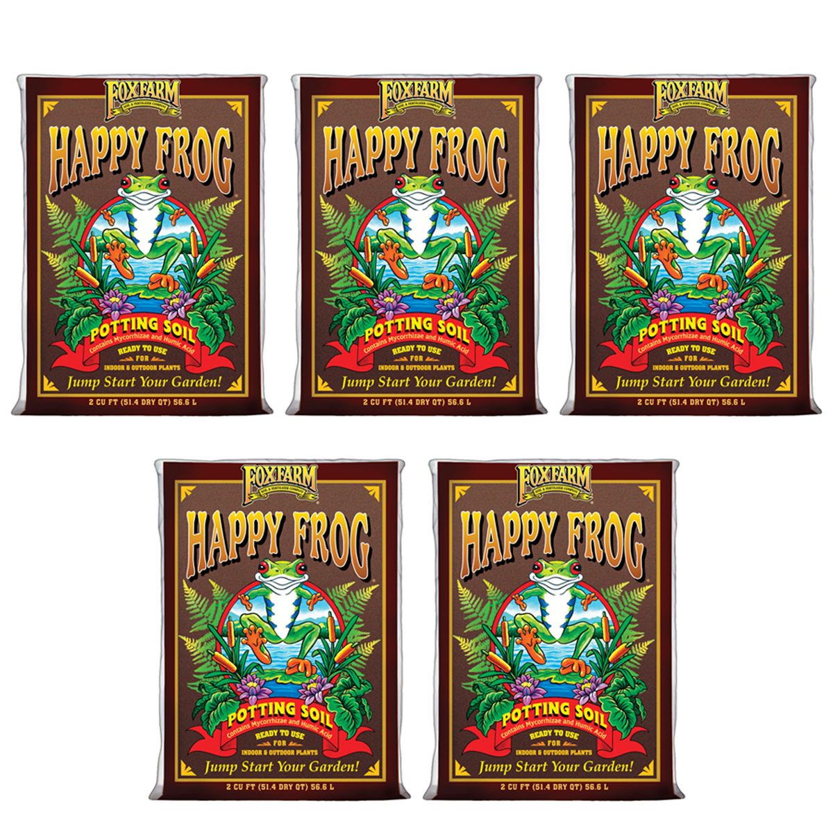 FoxFarm FX14047 Happy Frog pH Adjusted Garden Potting Soil Bag, 2 Cu Ft (5 Pack) - VMInnovations