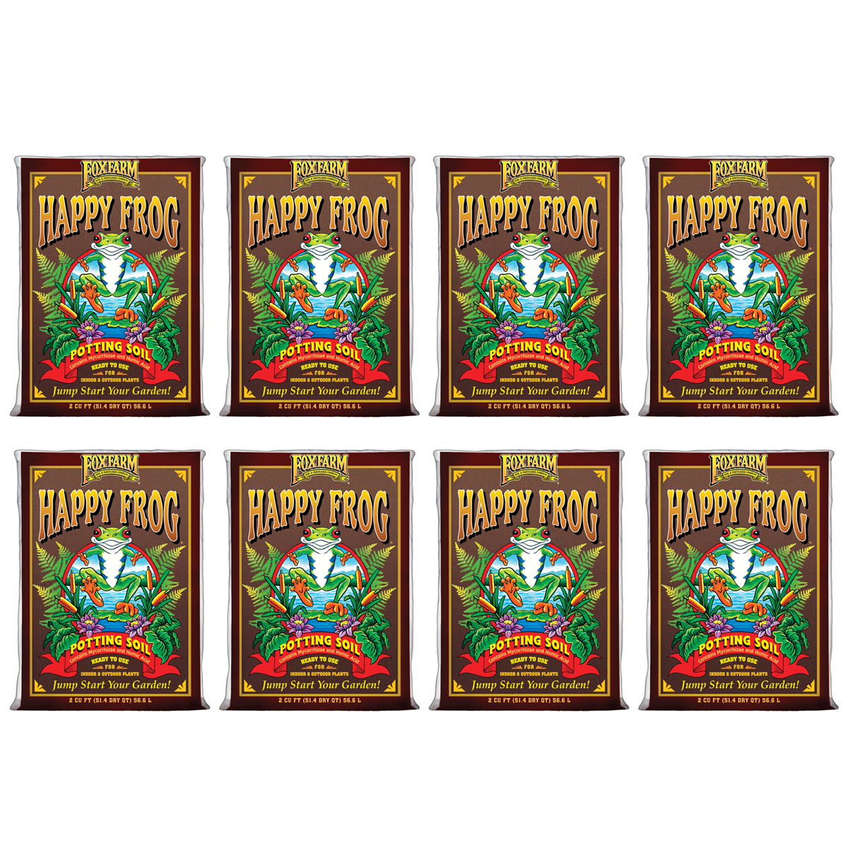 FoxFarm FX14047 Happy Frog pH Adjusted Garden Potting Soil Bag, 2 Cu Ft (8 Pack) - VMInnovations