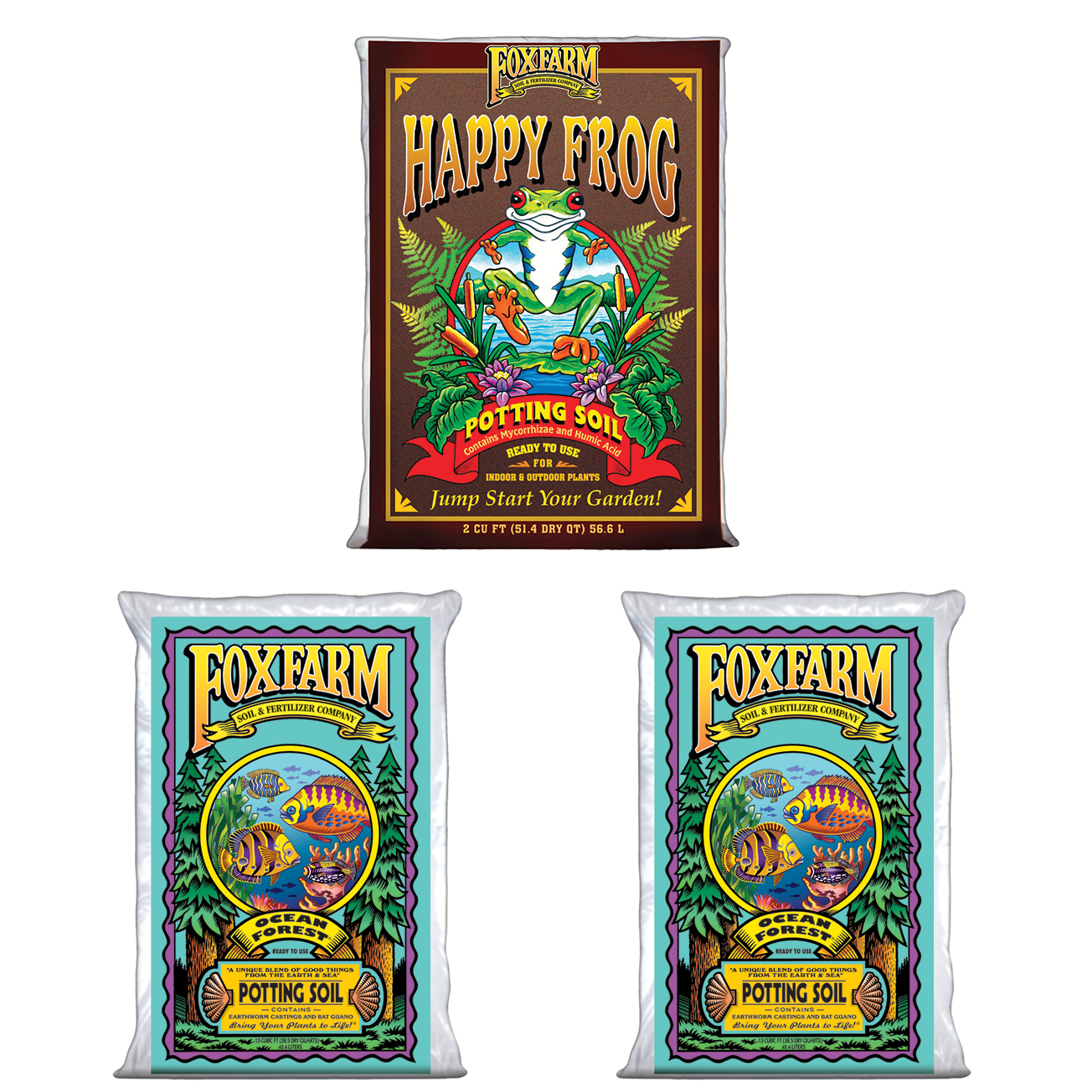 FoxFarm Ocean Forest Garden Soil Mix (2) and Happy Frog Organic Potting Soil (1) - VMInnovations