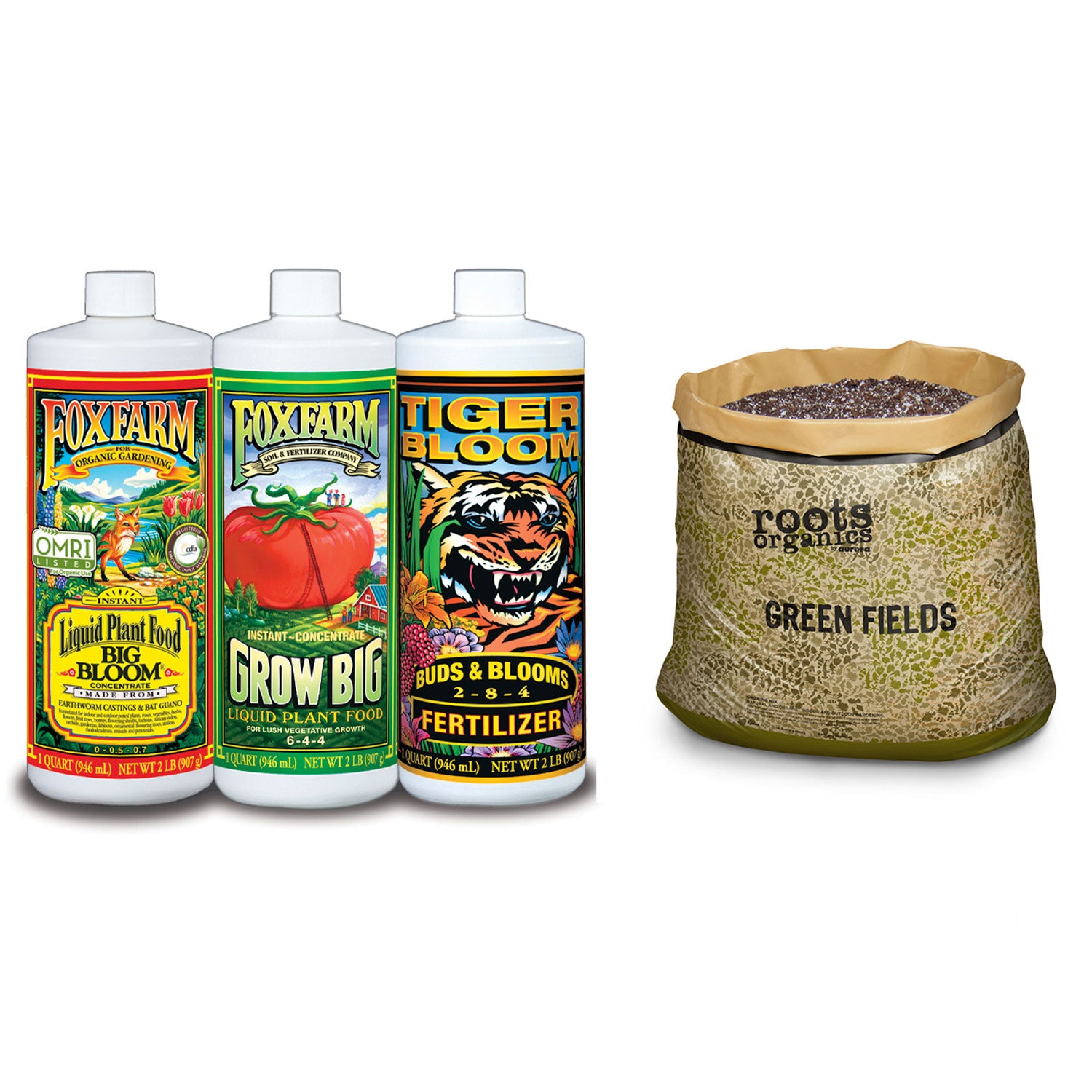 FOXFARM Hydro Nutrient Trio Fertilizers + Green Fields Gardening Potting Soil