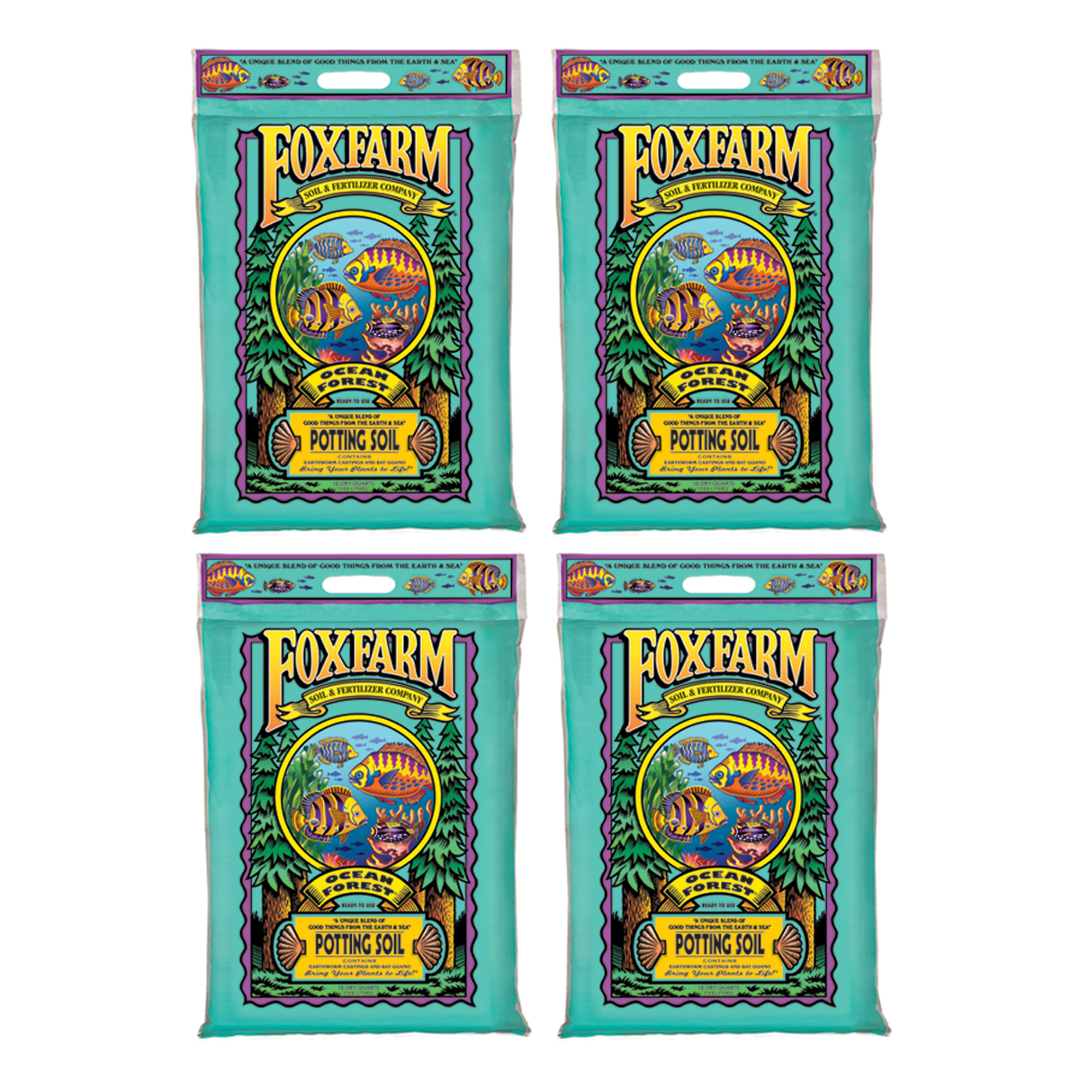 Foxfarm FX14053 Ocean Forest Organic Garden Potting Soil Mix 12 Quarts (4 Pack) - VMInnovations