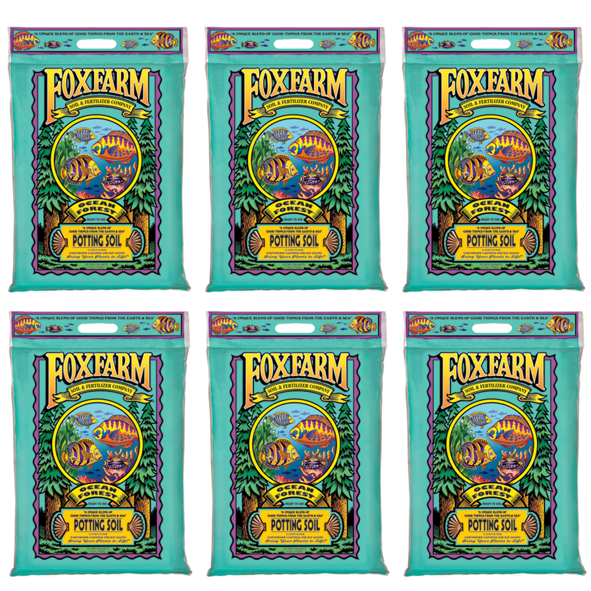 Foxfarm FX14053 Ocean Forest Organic Garden Potting Soil Mix 12 Quarts (6 Pack) - VMInnovations