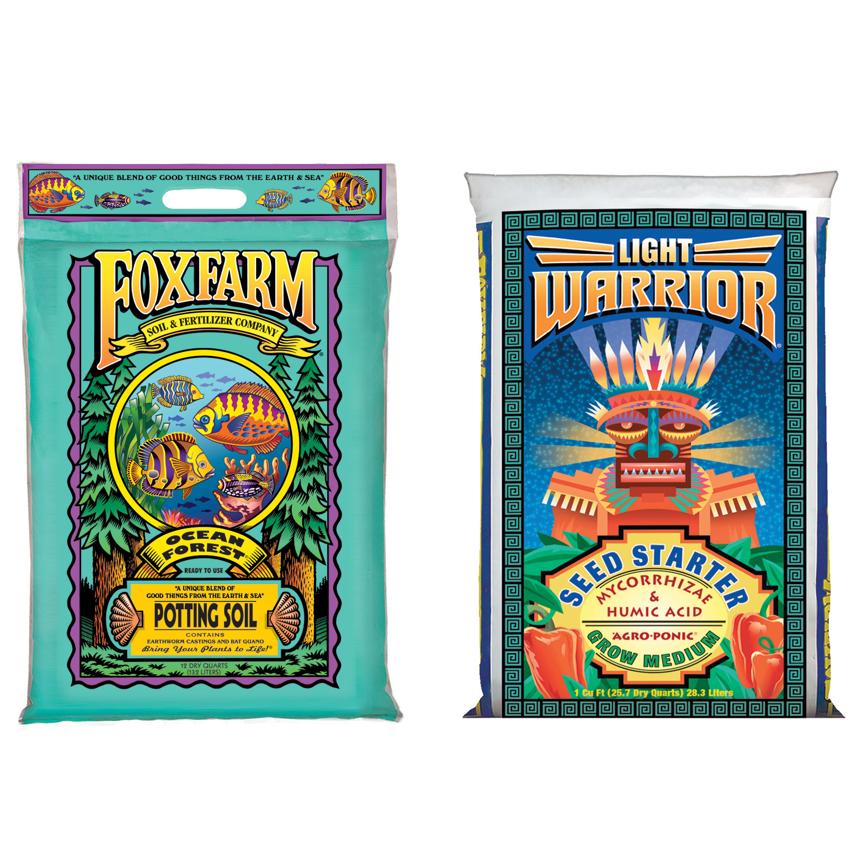 FoxFarm FX14053+FX14023 Ocean Forest Plant Soil w/Light Warrior Seed Starter Mix