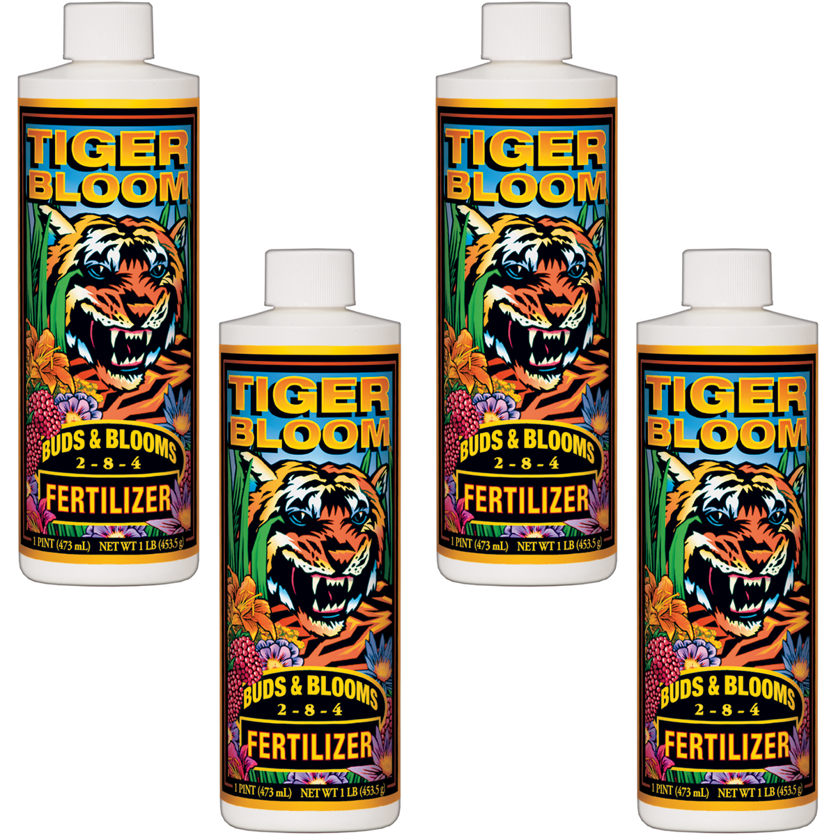 FoxFarm FX14093 Tiger Bloom Liquid Concentrate Plant Fertilizer, 1 Pint (4 Pack) - VMInnovations