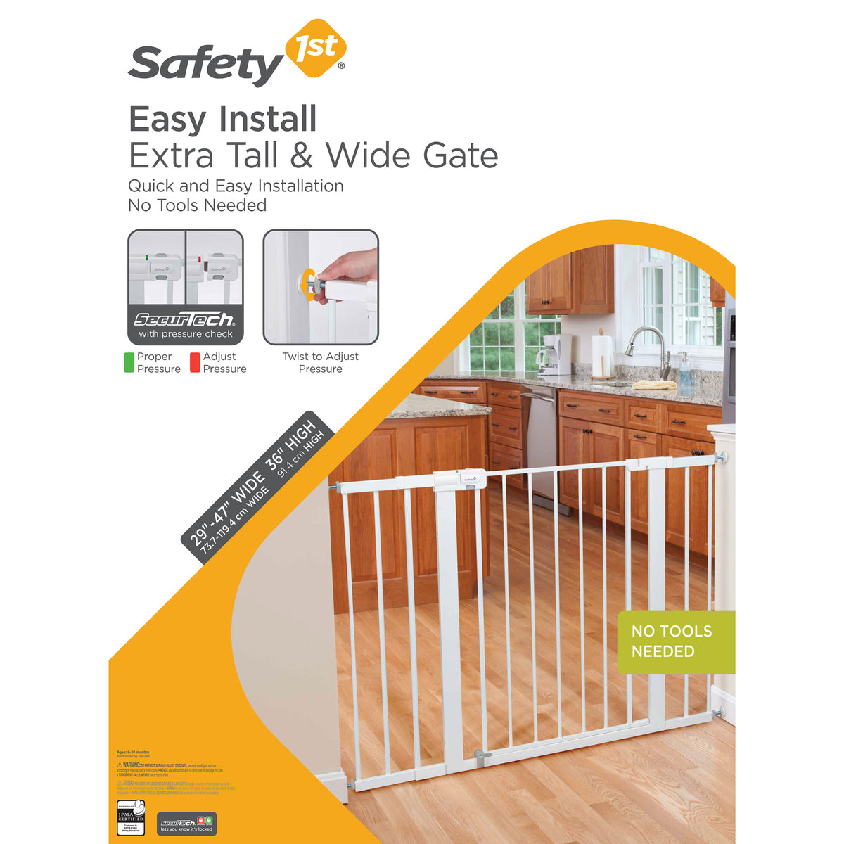 Safety 1st Easy Install Tall & Wide Pressure Mount 29 to 47 In Baby Safety Gate - VMInnovations