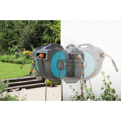 Gardena 8136 Pulsating Lawn Sprinkler Bundle with Swivel Garden Hose Reel Box