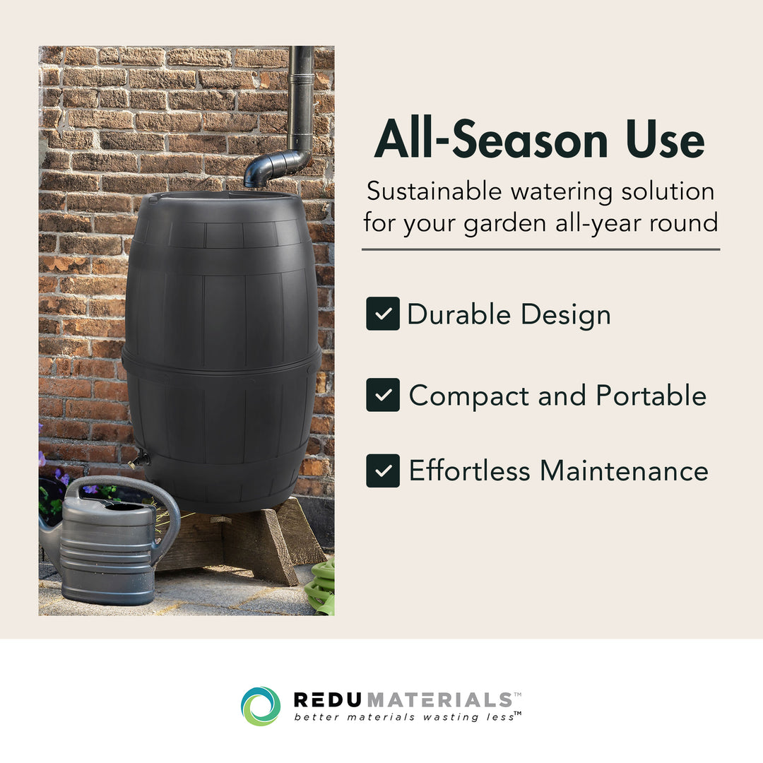 Garden Central Knock Down Rain Barrel w/ Rust Proof Brass Spigot, 39 Gal, Black