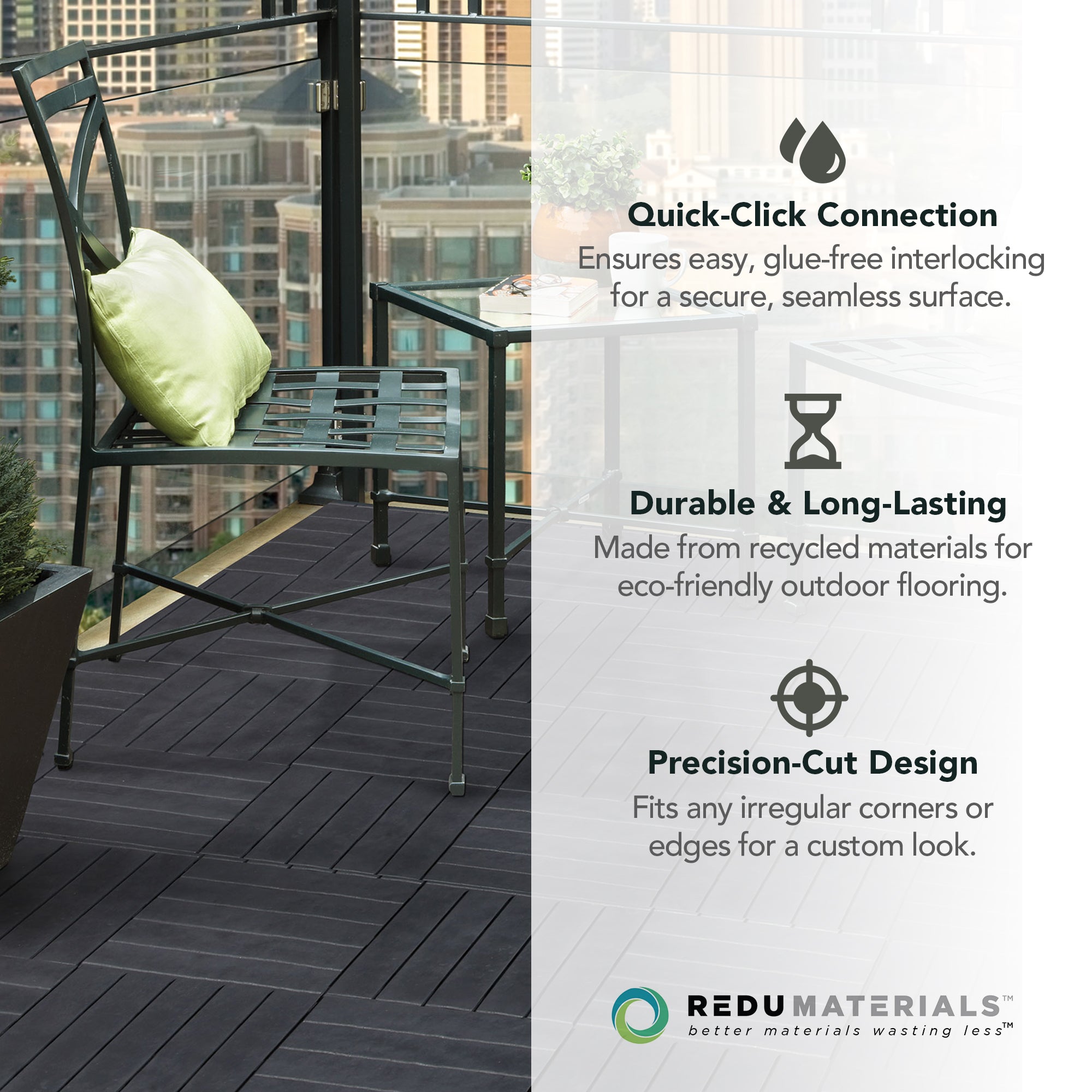 EcoTrend 12"x12" Interlocking Balcony Deck Tiles, 24pk, Slate Black (Open Box)