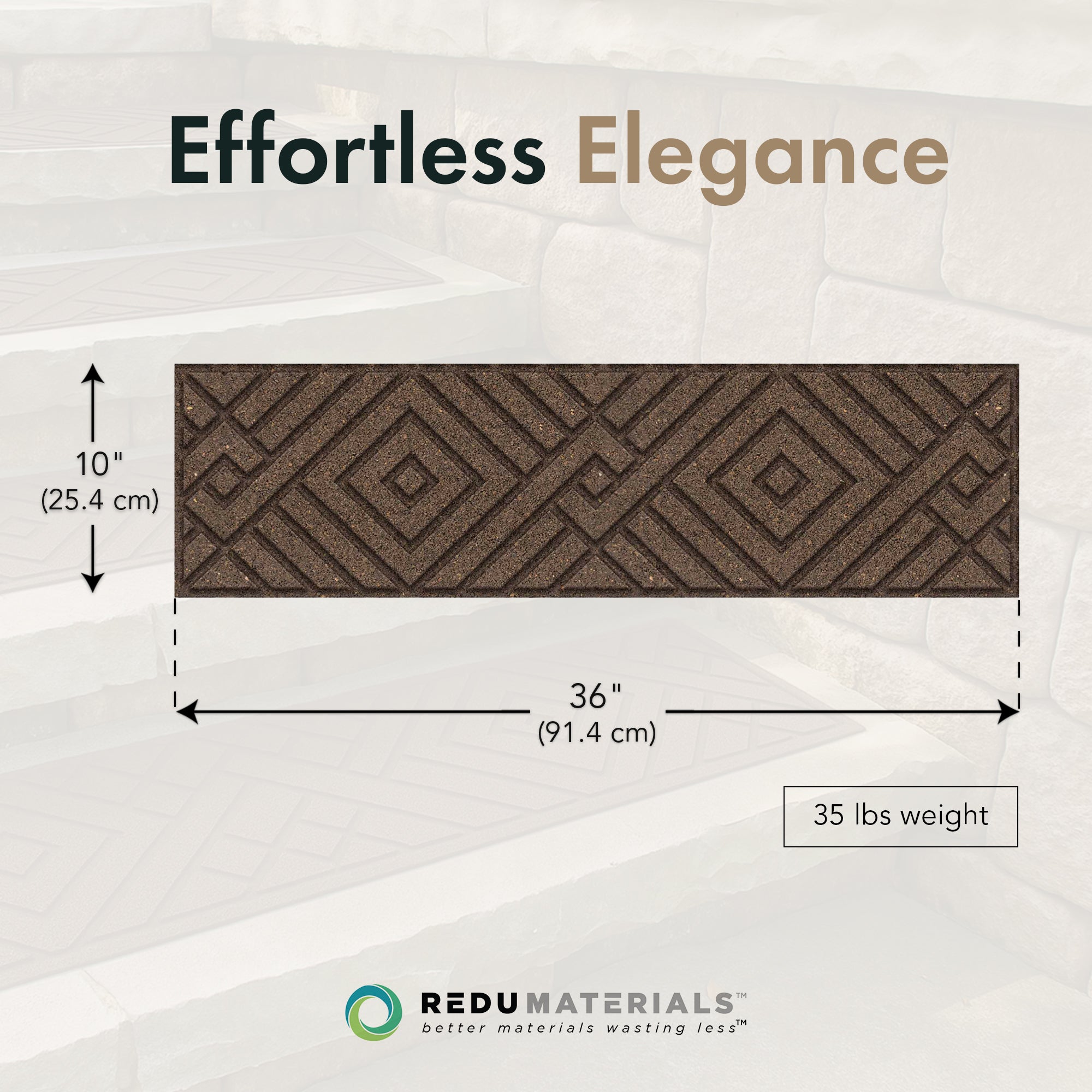 Garden Central 4 Pack 10"x36" Diamond Weave Stair Tread Decorative Panels, Brown - VMInnovations