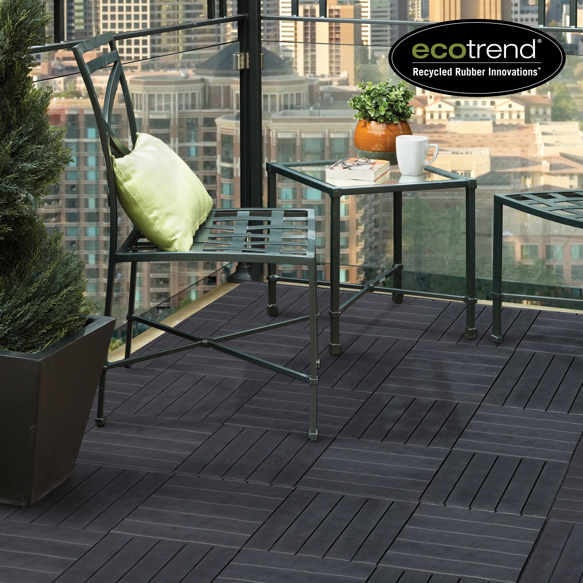 EcoTrend 12"x12" Interlocking Outdoor Balcony Deck Tiles, 24-Pk, Black (Used)