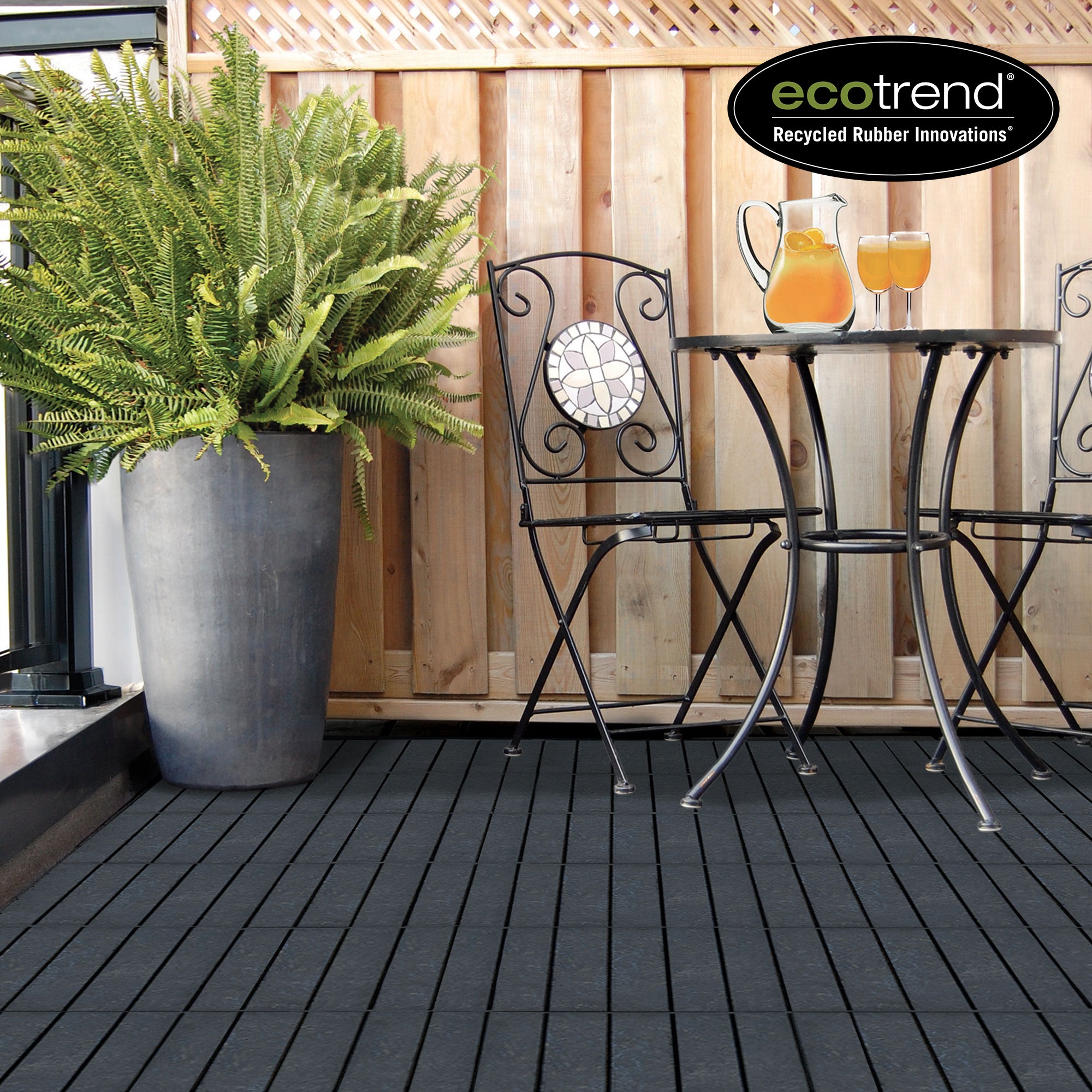 EcoTrend 12"x12" Interlocking Outdoor Balcony Deck Tiles, 24-Pk, Black (Used)