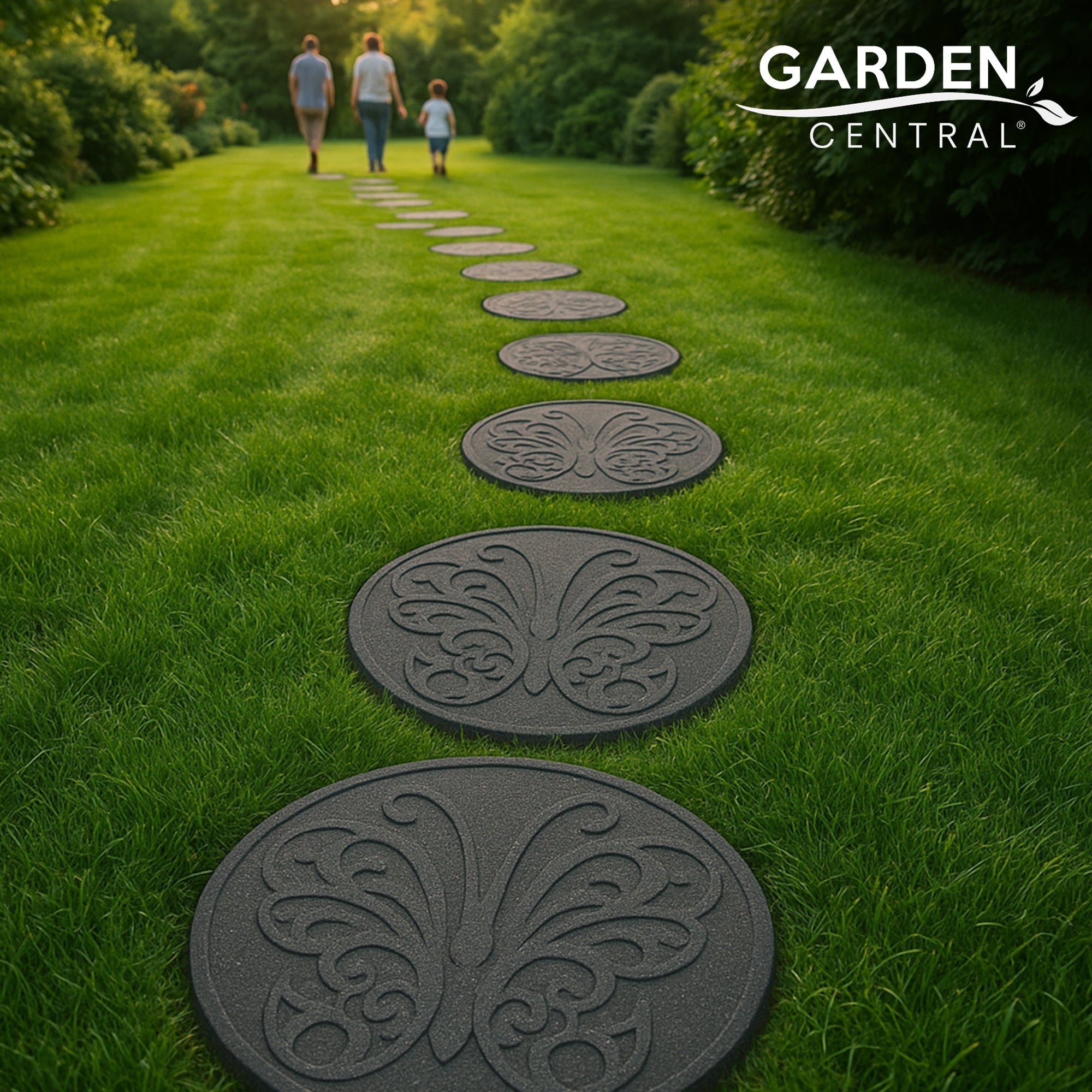 Garden Central 4 Pack 18" x 18" Butterfly Round Decorative Stepping Stones, Grey - VMInnovations