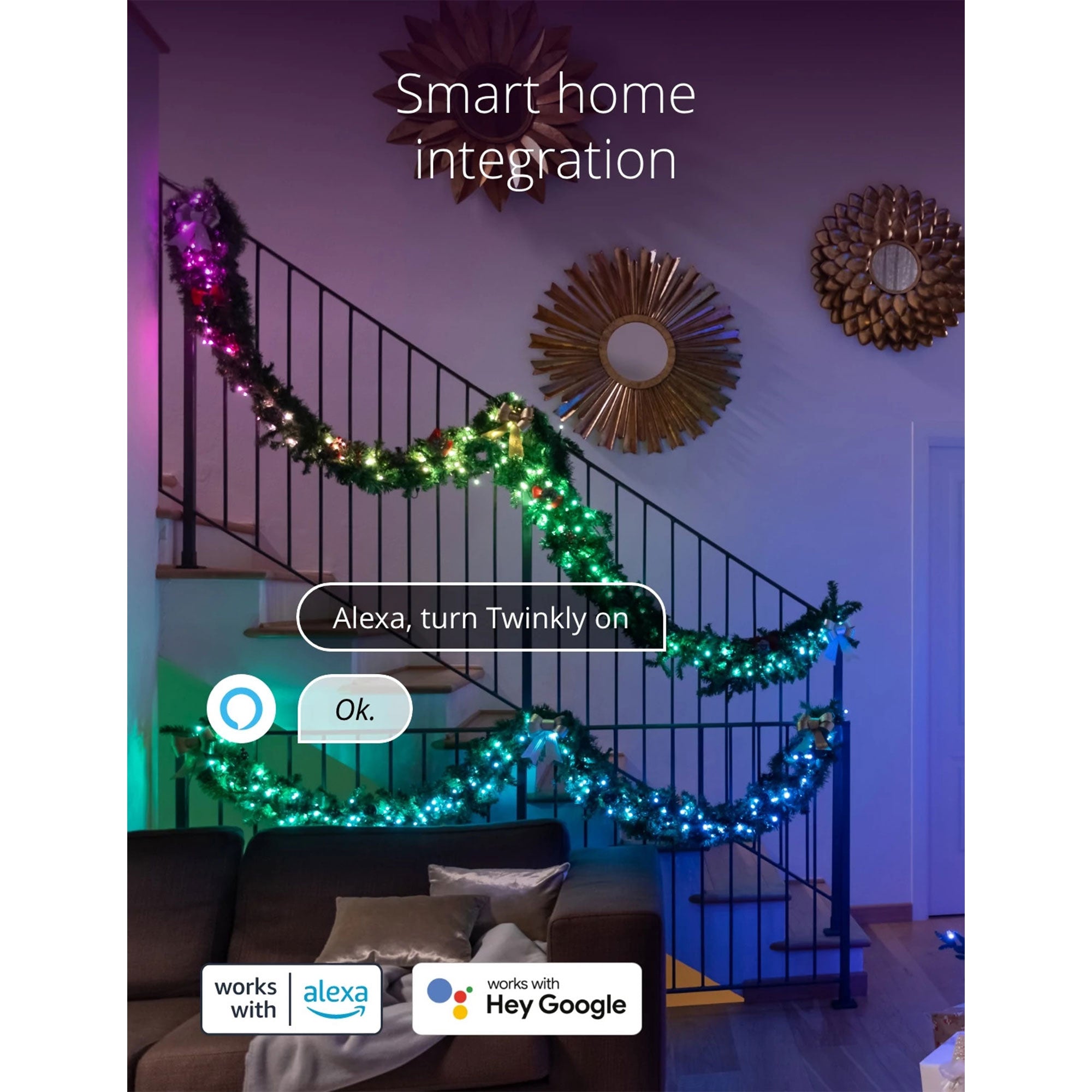 Twinkly Pre-Lit Garland App-controlled 9-Ft LED Christmas Garland 50 RGB + White