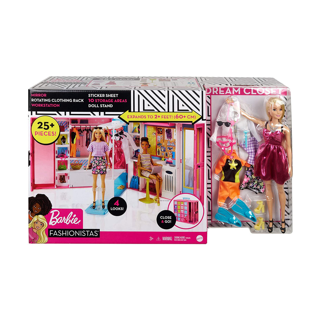 Barbie Dream Closet Fashion Wardrobe with Barbie Doll and Clothes, Pink (Used) - VMInnovations